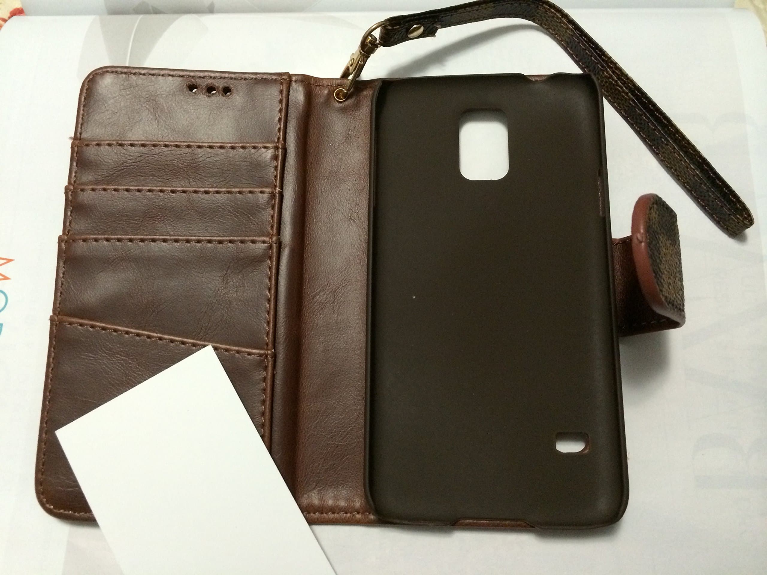 For Samsung Galaxy S5 I9600 Luxury Design Wallet Card Holder Pouch Flip Protective Case Cover (Brown Checkered) + Dust Plug + Touch Pen