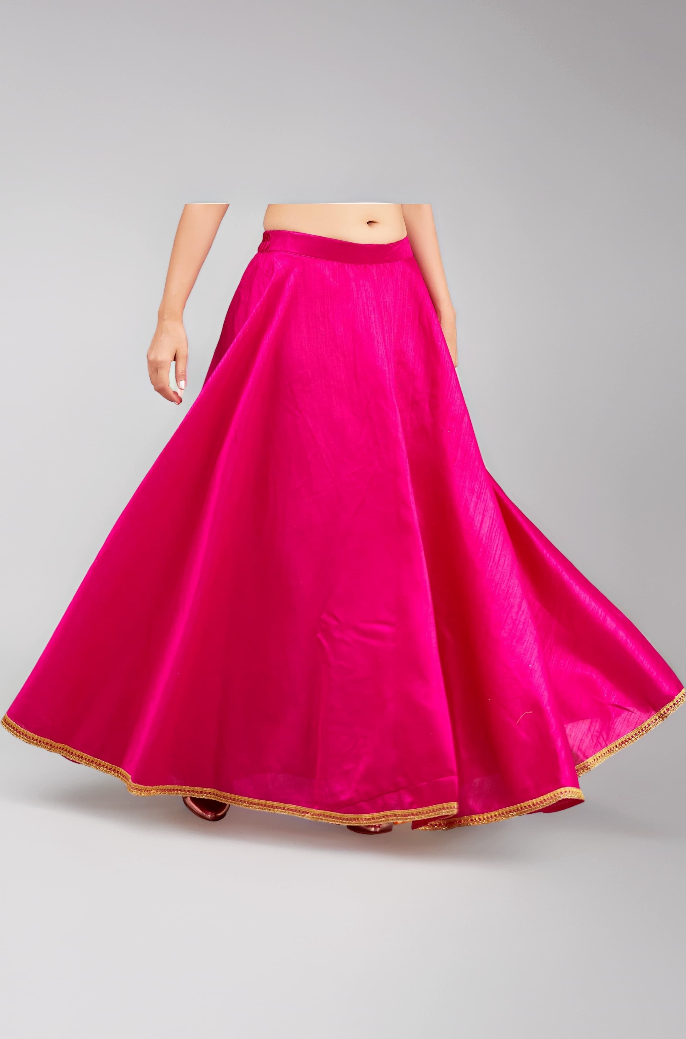Women's Poly Silk Skirt/Lehenga With 8 Meters Maxi Flare (Double Ghera)