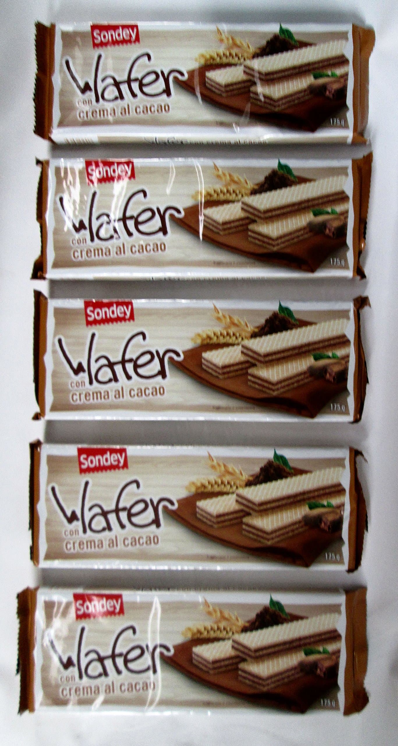 Sondey: " Wafer " With Cacao Cream 6,17 Ounce (175gr) Packages (Pack of 5) [ Italian Import ]