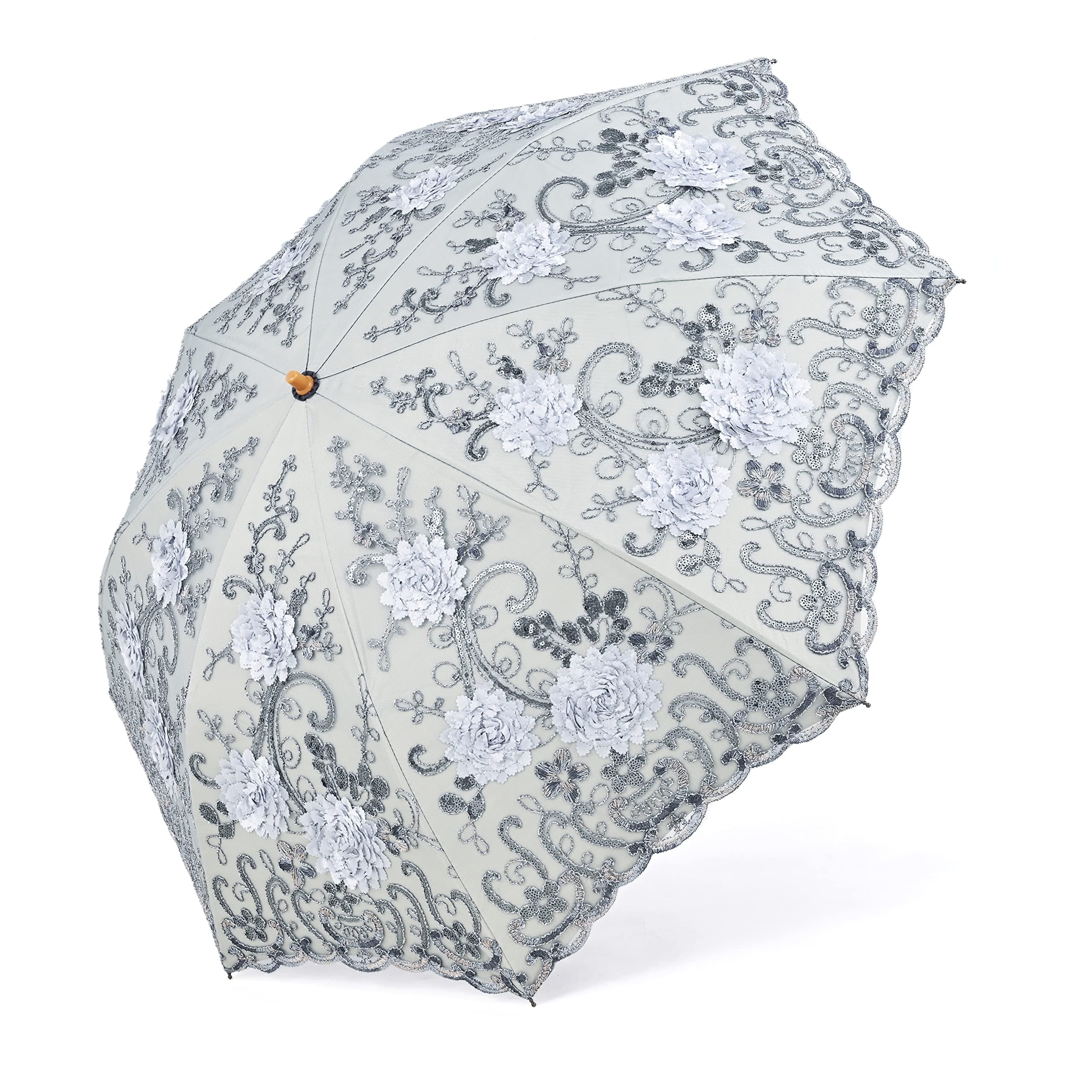 Lace Parasol Ultraviolet-Proof Folding Umbrella UPF50+ Vintage Flower Embroidery Umbrella for Wedding Party and Photo Shooting