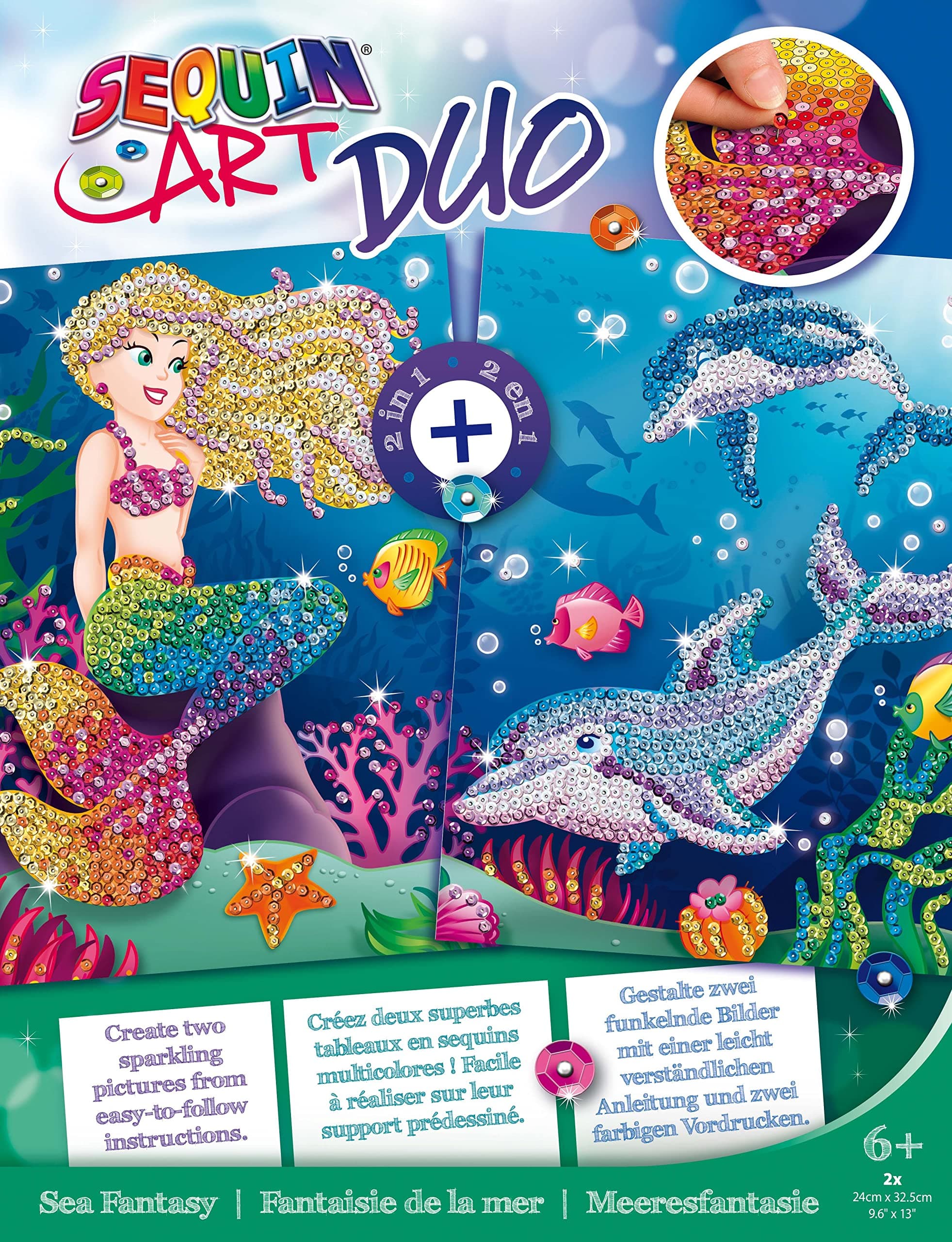 Sequin Art Duo with Two Designs, Sparkling Arts and Crafts Kit; Creative Crafts for Adults and Kids Ages 6 and Up (Sea Fantasy)