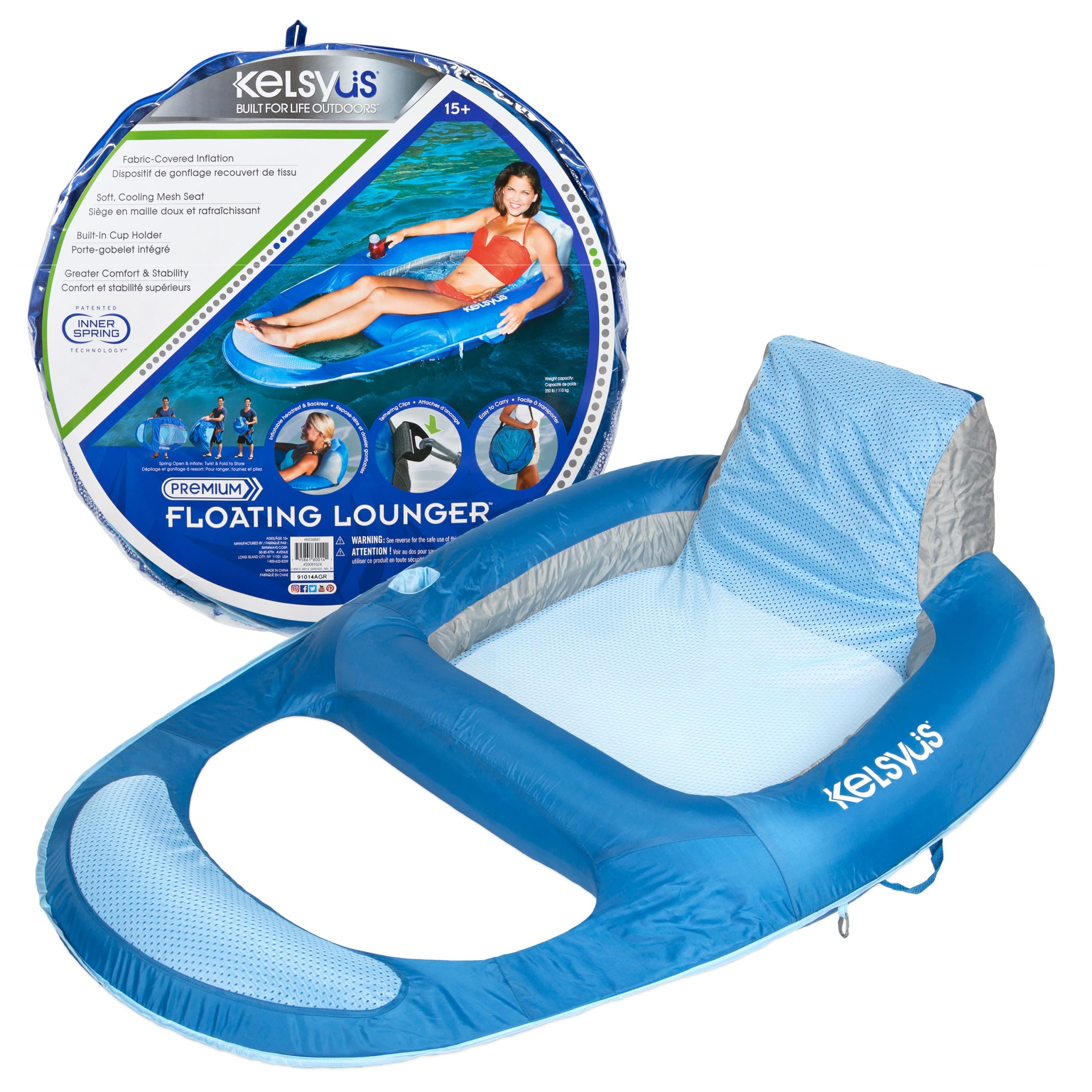 Kelsyus Spring Float Pool Lounger Chair, Light Blue