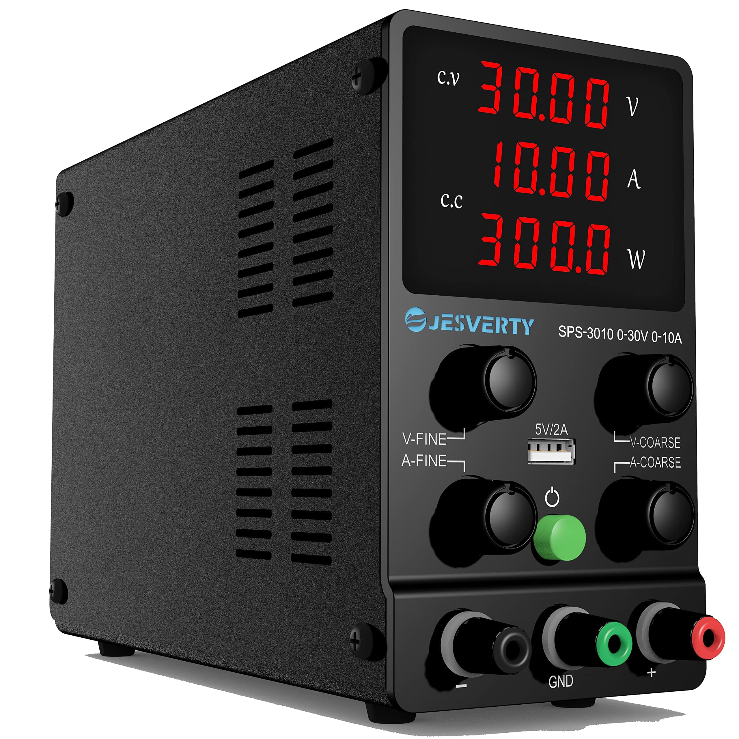 Variable DC Power Supply, 30V 10A Adjustable Switching DC Bench Linear Power Supply with High Accuracy 4-Digit LED Display, 5V/2A USB Port, Coarse and Fine Settings