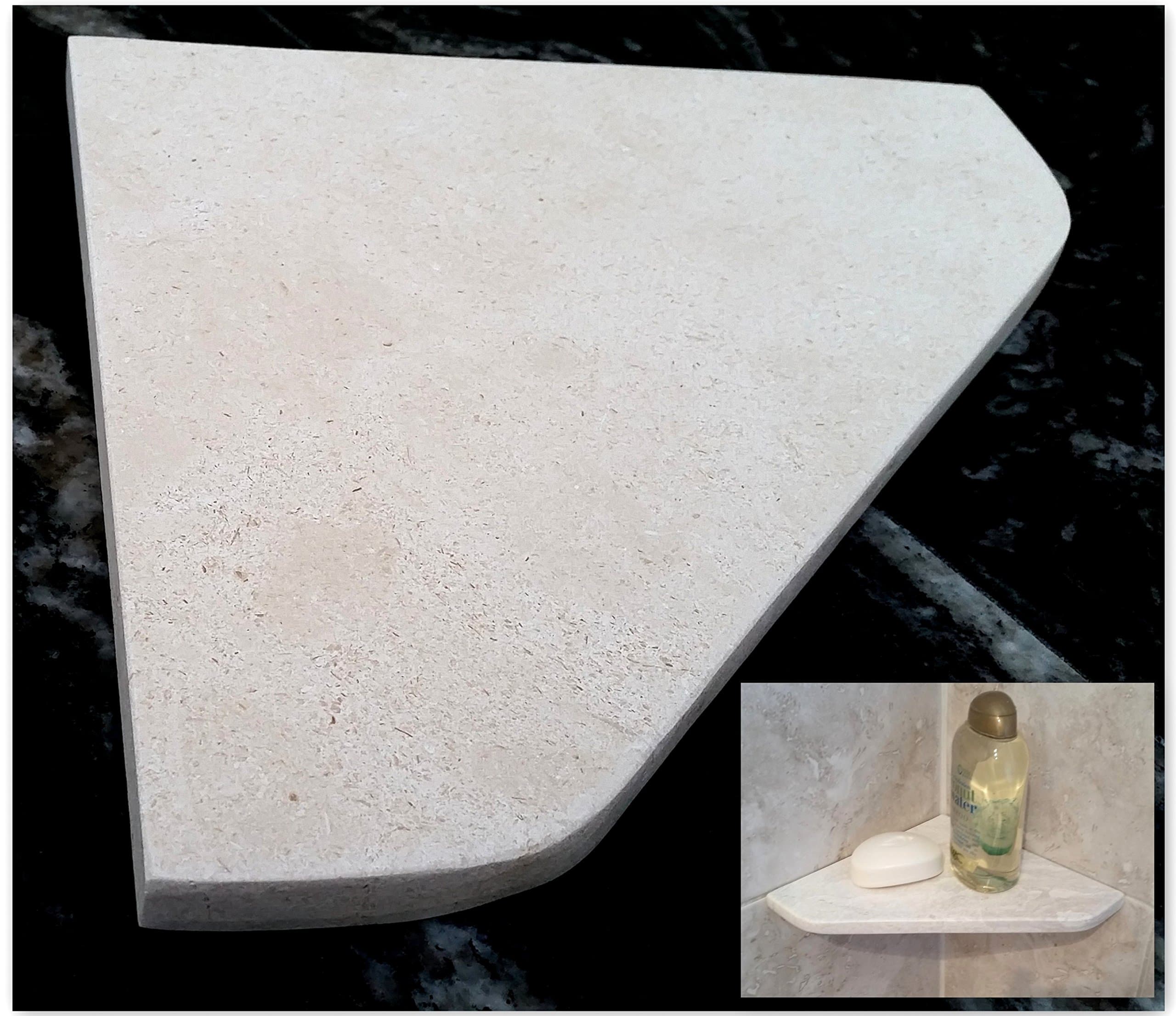 Natural Stone Shower Corner Shelf (Champagne) 8" Limestone Bathroom Caddy Bath Soap Dish