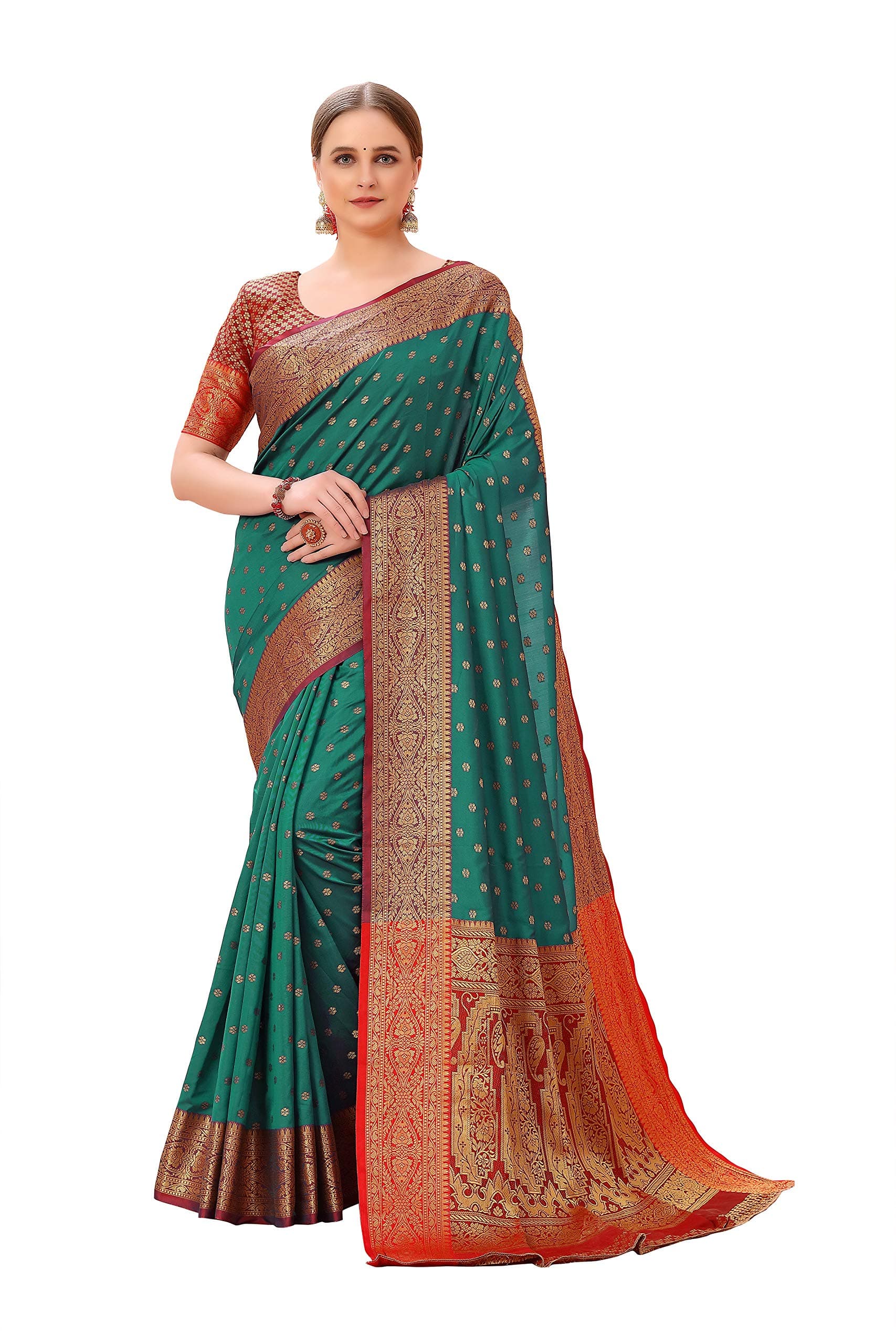 COTTON SHOPY Women's Kanjivaram Silk Cotton Blend Saree With Unstitched Blouse Piece