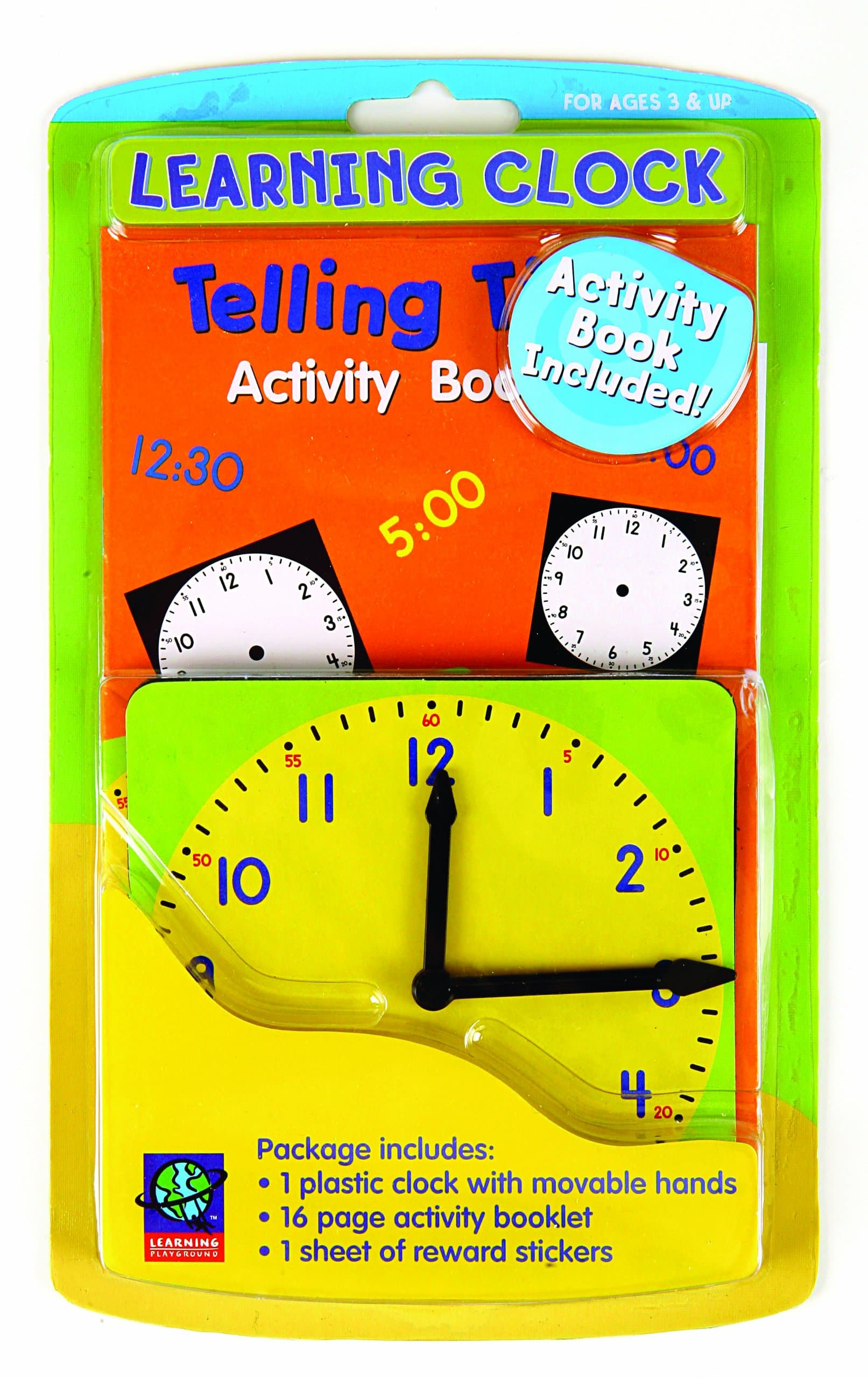 Eureka Classroom Clock for Learning to Tell Time with Activity Book with Stickers, 4.5'', 3 pcs