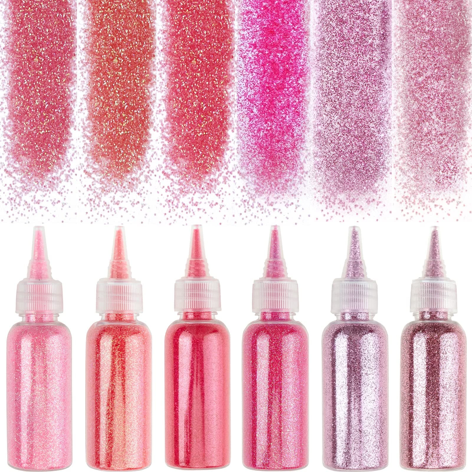 180 Grams Fine Glitter, 6 Colors Pink Extra Fine Glitter, Holographic Ultra Fine Glitter for Makeup Body Nail Face Hair Eyeshadow Lip Gloss, Arts Crafts Slime Resin Glitter Sequins Set