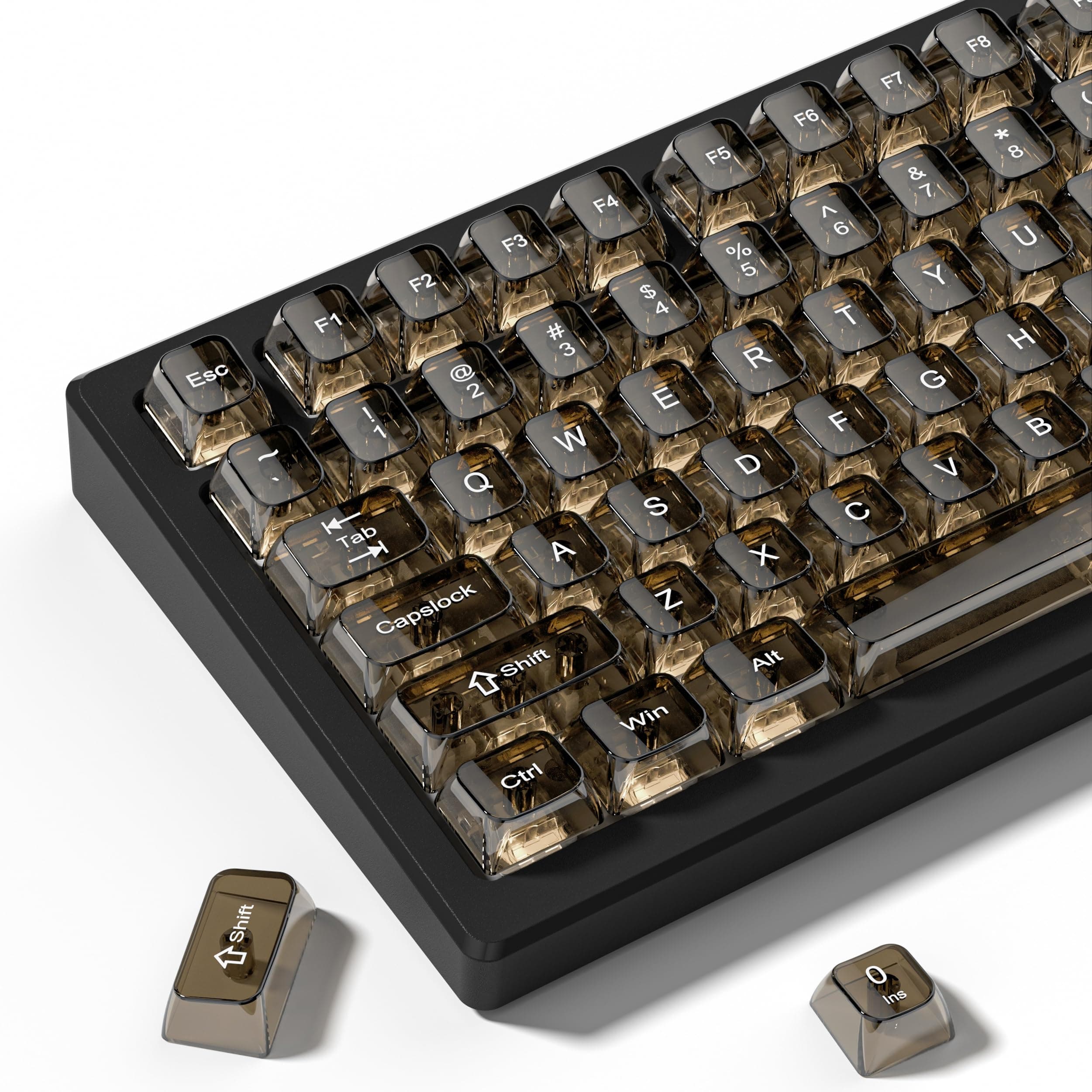 dagaladoo Black Clear keycaps for Mechanical Keyboard,Transparent MDA keycaps 60 75 100 Percent,Ceramic Jelly Key caps Set,Shine Through Key caps for Mx Switches Mechanical Keyboard(115key)