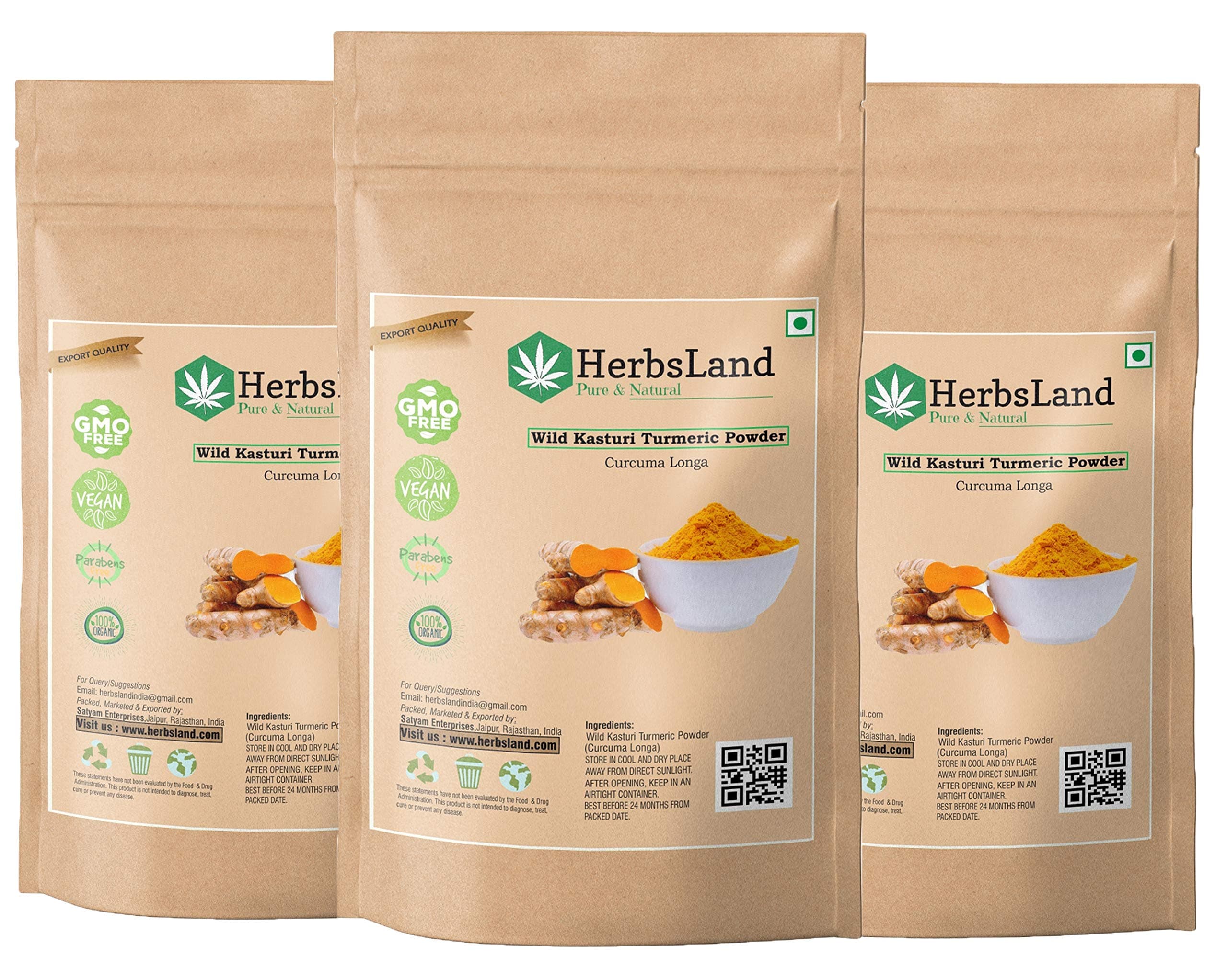HerbsLand® Bio organic Wild Turmeric Powder for Skin and Face Care [Curcuma Aromatica/Jangli Haldi/Kasturi Manjal/Kasturi Haldi Powder] | Skin whitening (100% Pure & Natural) (300 gm)