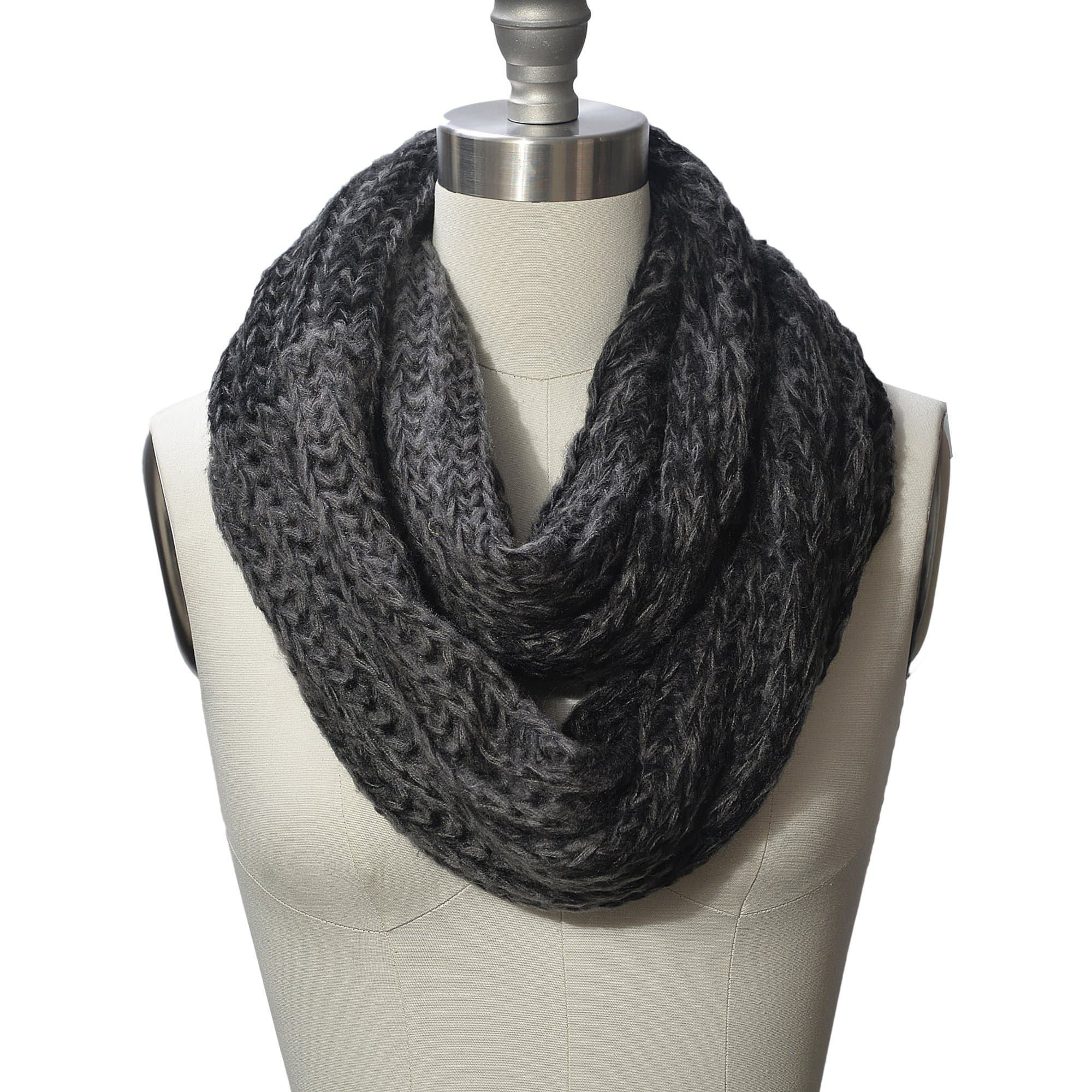 HUE21 Women's Warm and Hearty Black Grey Two Tone Knit Scarf