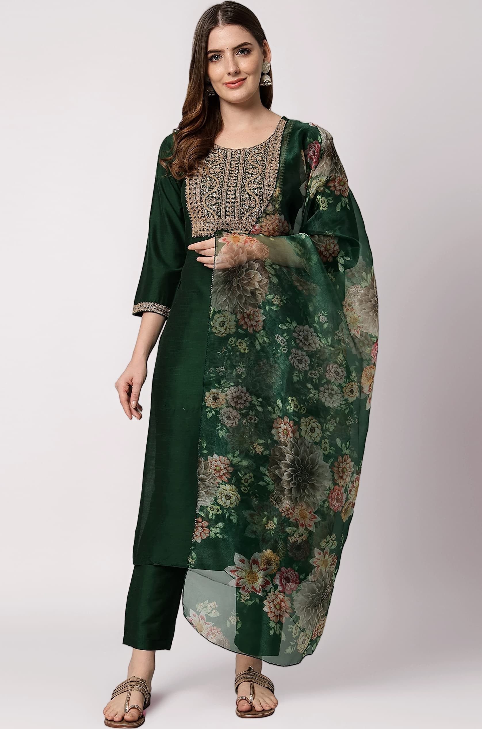 VredeVogel Women Silk Blend Kurta Pant with Dupatta Set