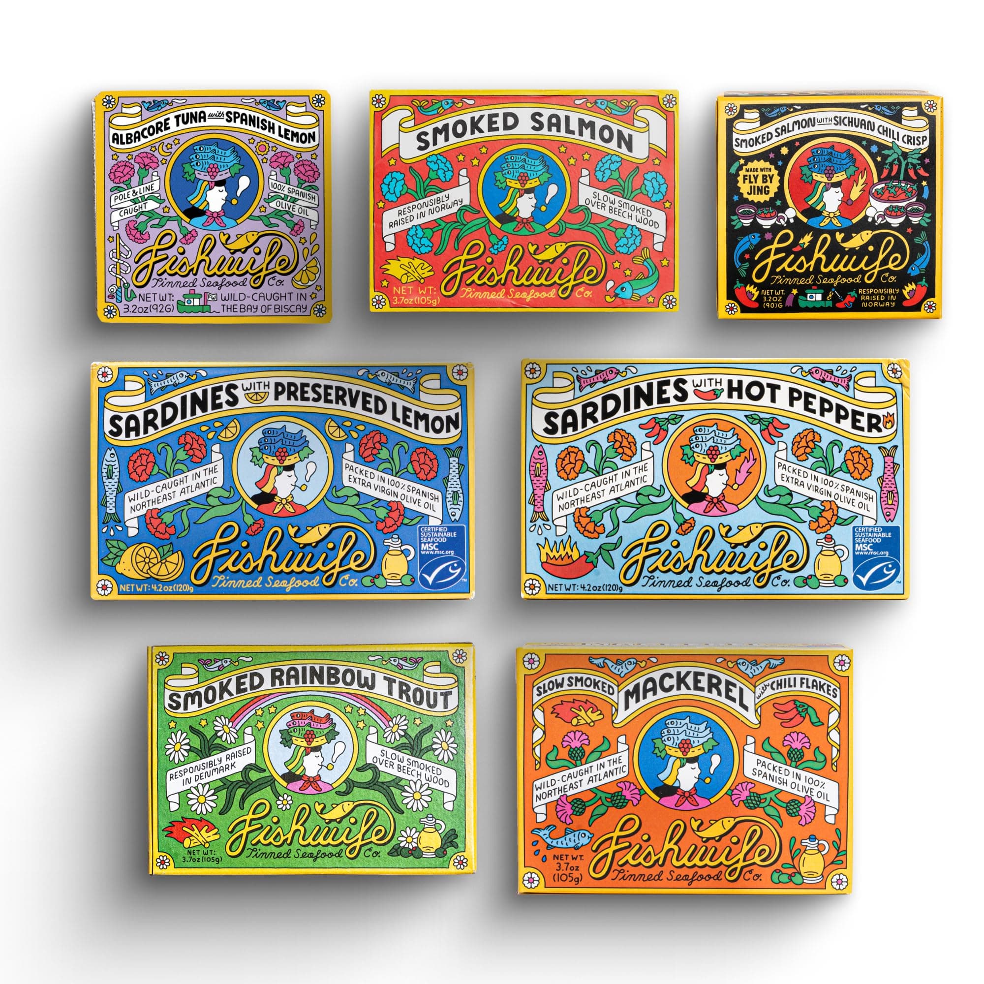 Starter 7-Pack (Variety of Tinned Seafood including Smoked Salmon, Rainbow Trout, Sardines, Tuna & More!) | Gluten Free, High Protein, Omega-3s | Hand-Packed