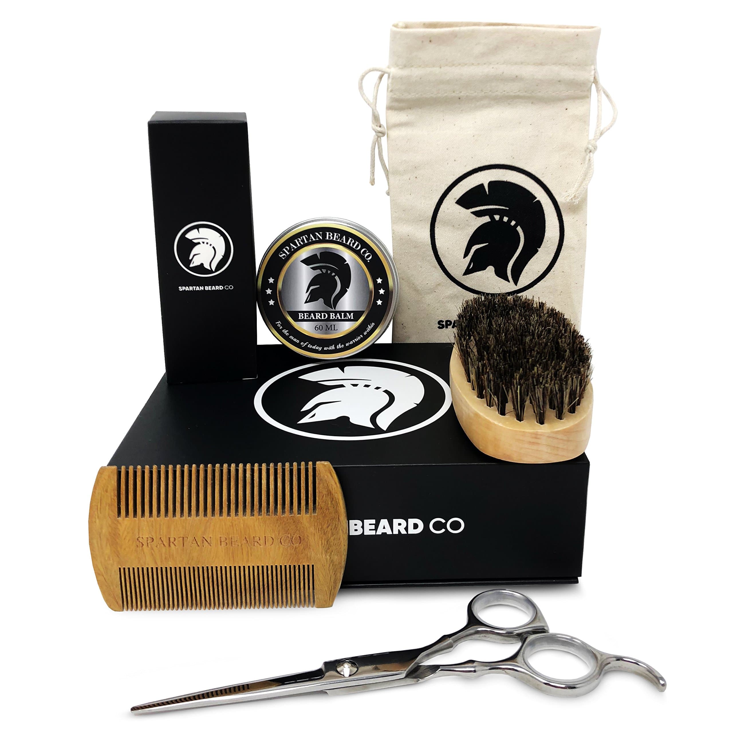 𝗕𝗲𝗮𝗿𝗱 𝗚𝗿𝗼𝗼𝗺𝗶𝗻𝗴 𝗞𝗶𝘁 - 𝗦𝗣𝗔𝗥𝗧𝗔𝗡 𝗕𝗘𝗔𝗥𝗗 𝗖𝗢™ | Beard Oil Balm Butter Wax Brush, Beard Comb & Barber Scissors Beard Set For Shaping Styling & Growth | Awesome Gift For Men
