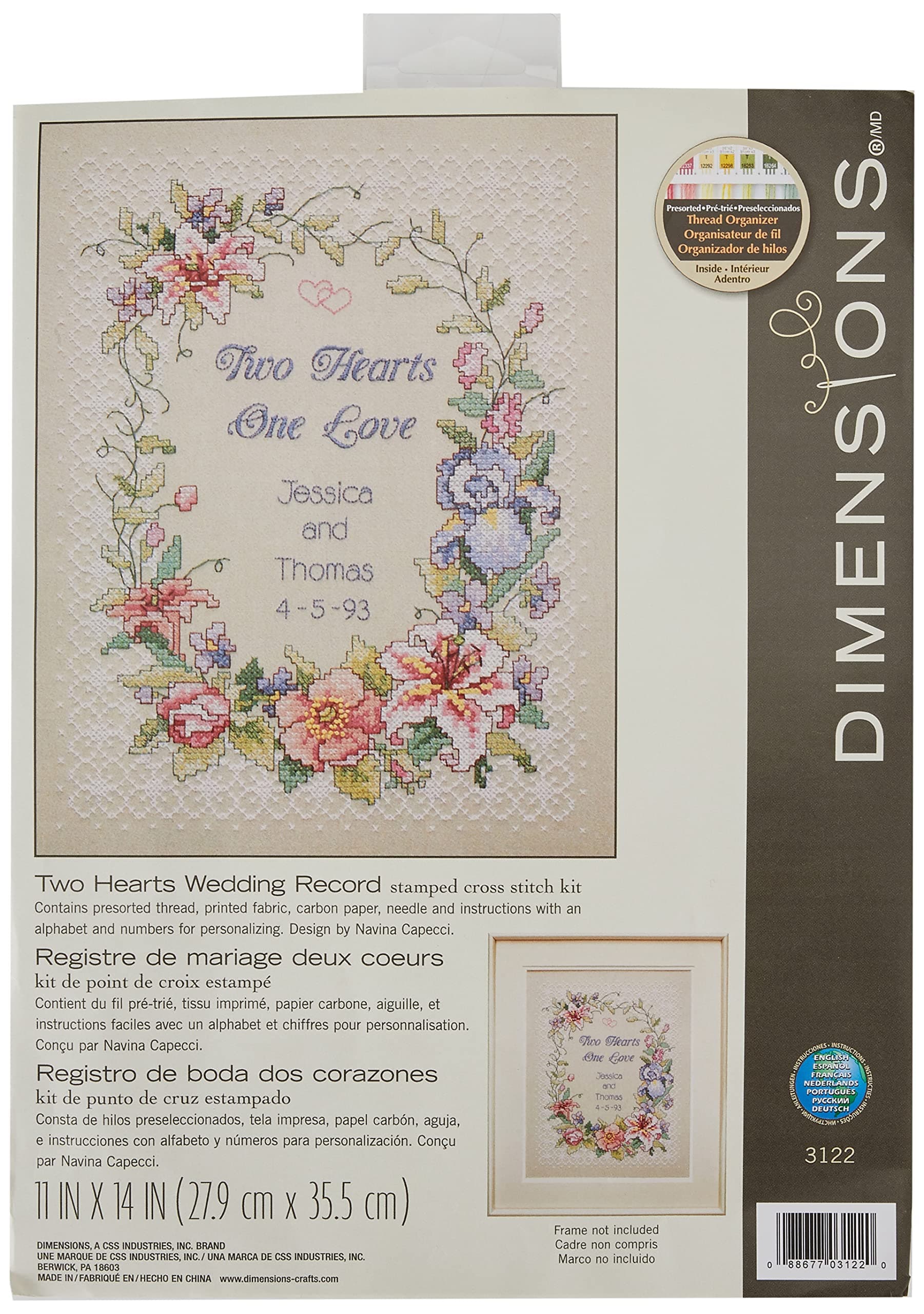 Dimensions Needlecrafts Stamped Cross Stitch, Two Hearts Wedding Record