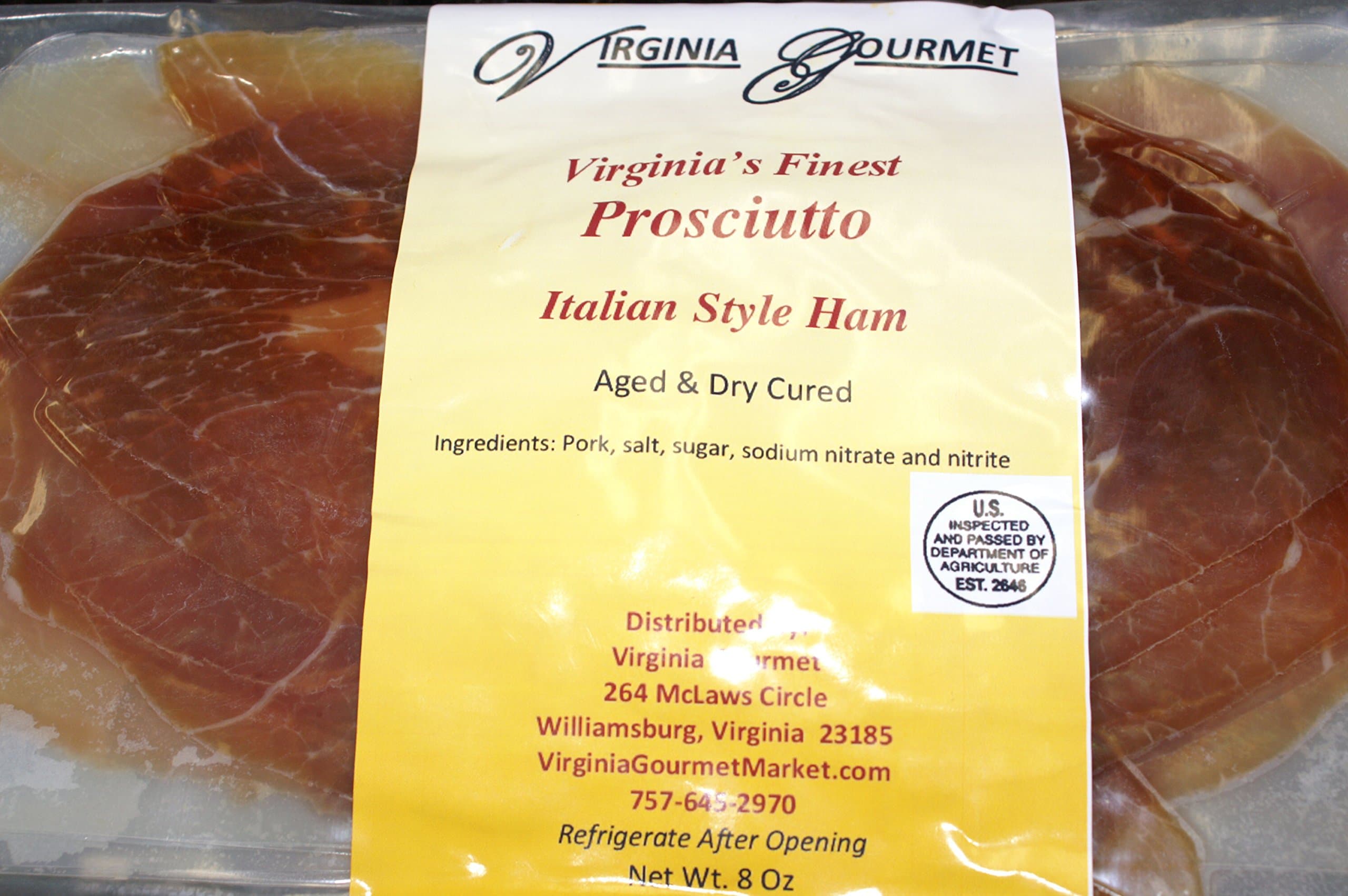 Prosciutto Dry Cured & Aged Italian Style Ham - 2 PACK - All Natural Virginia's Finest Thin Sliced Gourmet Italian Style Aged & Cured Prosciutto Ham (8 oz. Per Pack) FRESH FROM THE FARM, NOT WAREHOUSED