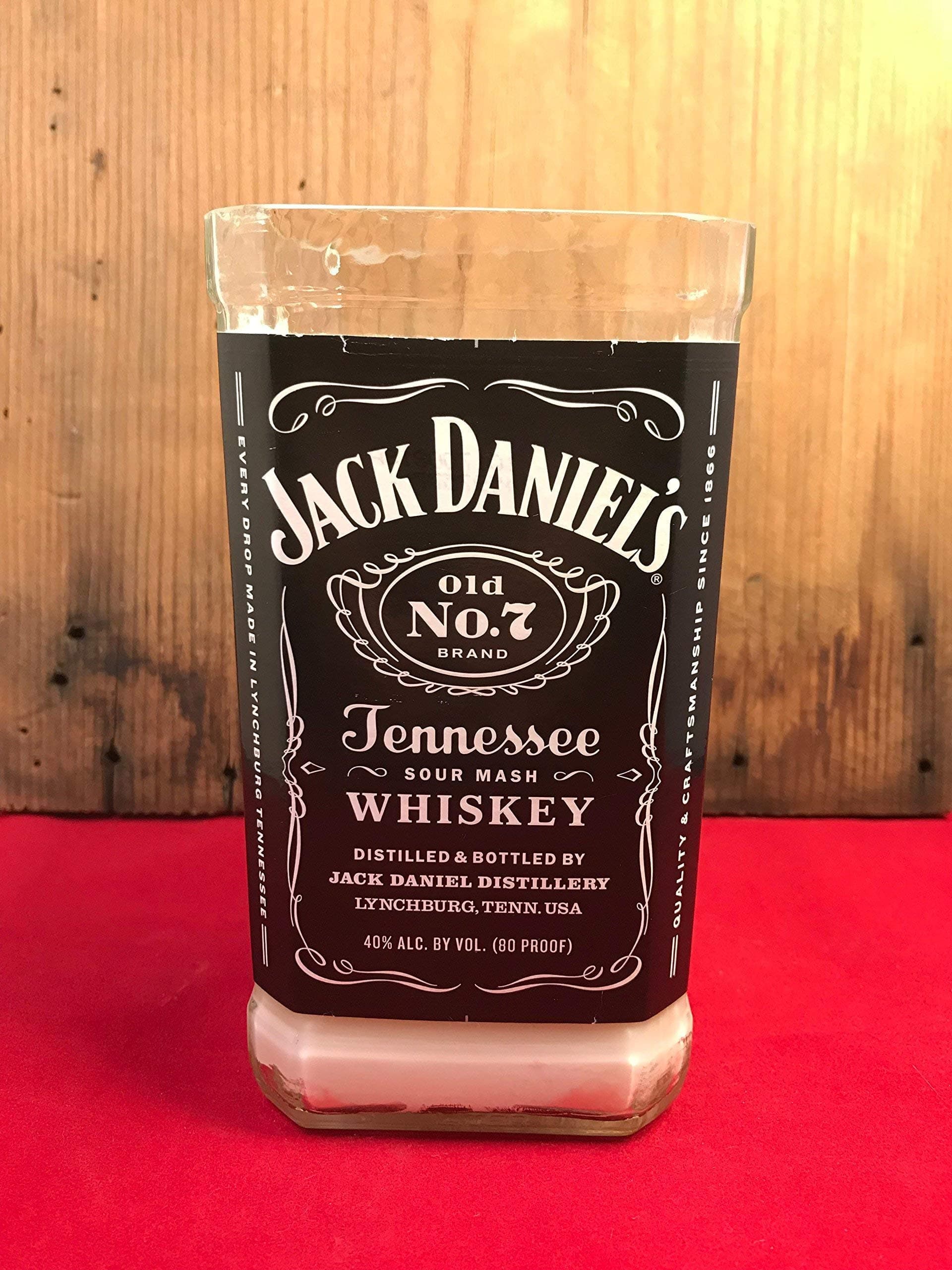 Whiskey and Musk Scented 16 Fl Oz Soy Candle Repurposed Jack Daniels Cut Bottle