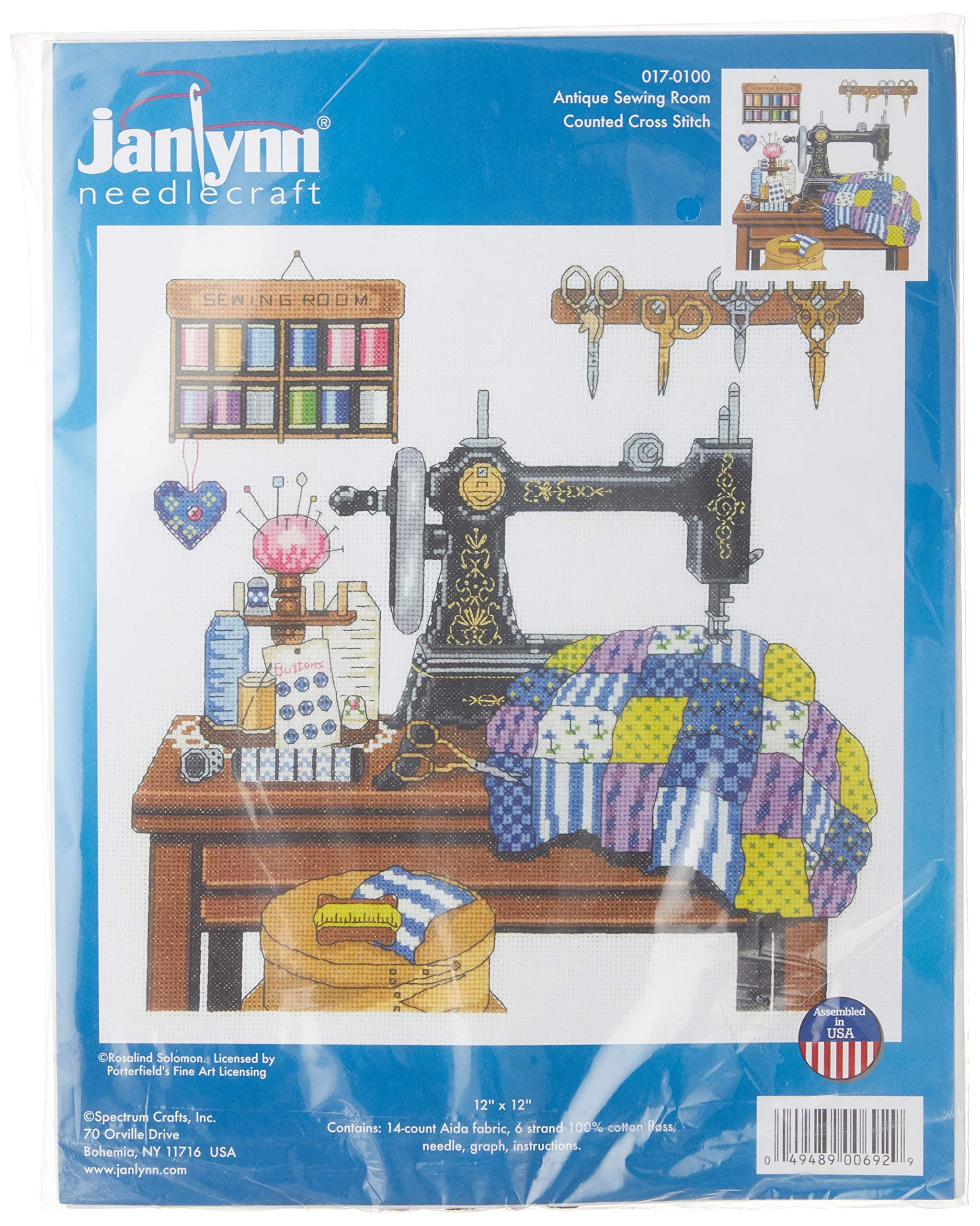 Janlynn 14 Count Antique Sewing Room Cross Stitch Kit, 12 by 12-Inch