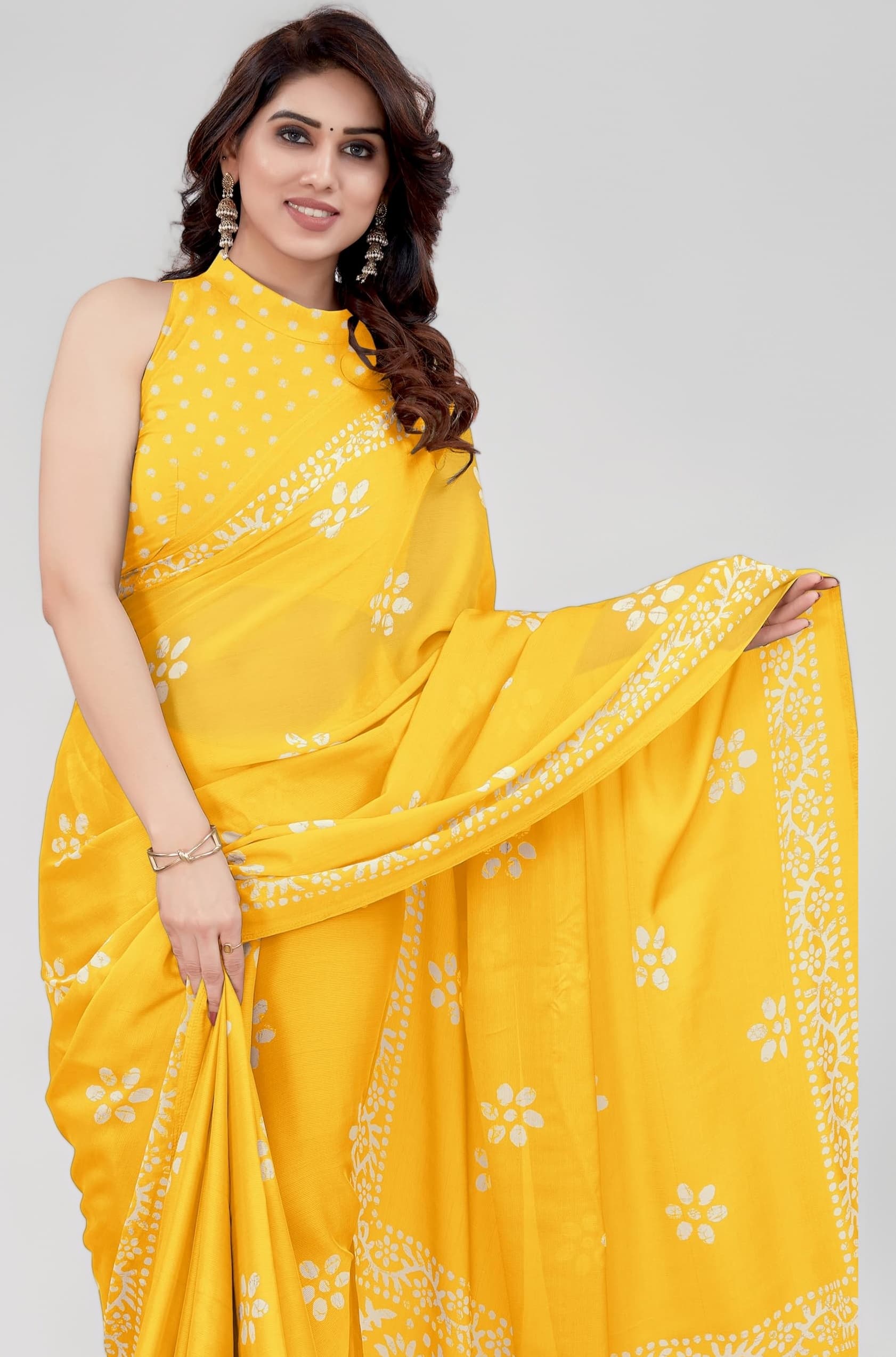 Women's Latest Chiffon Batik Printed Saree with Blouse Piece