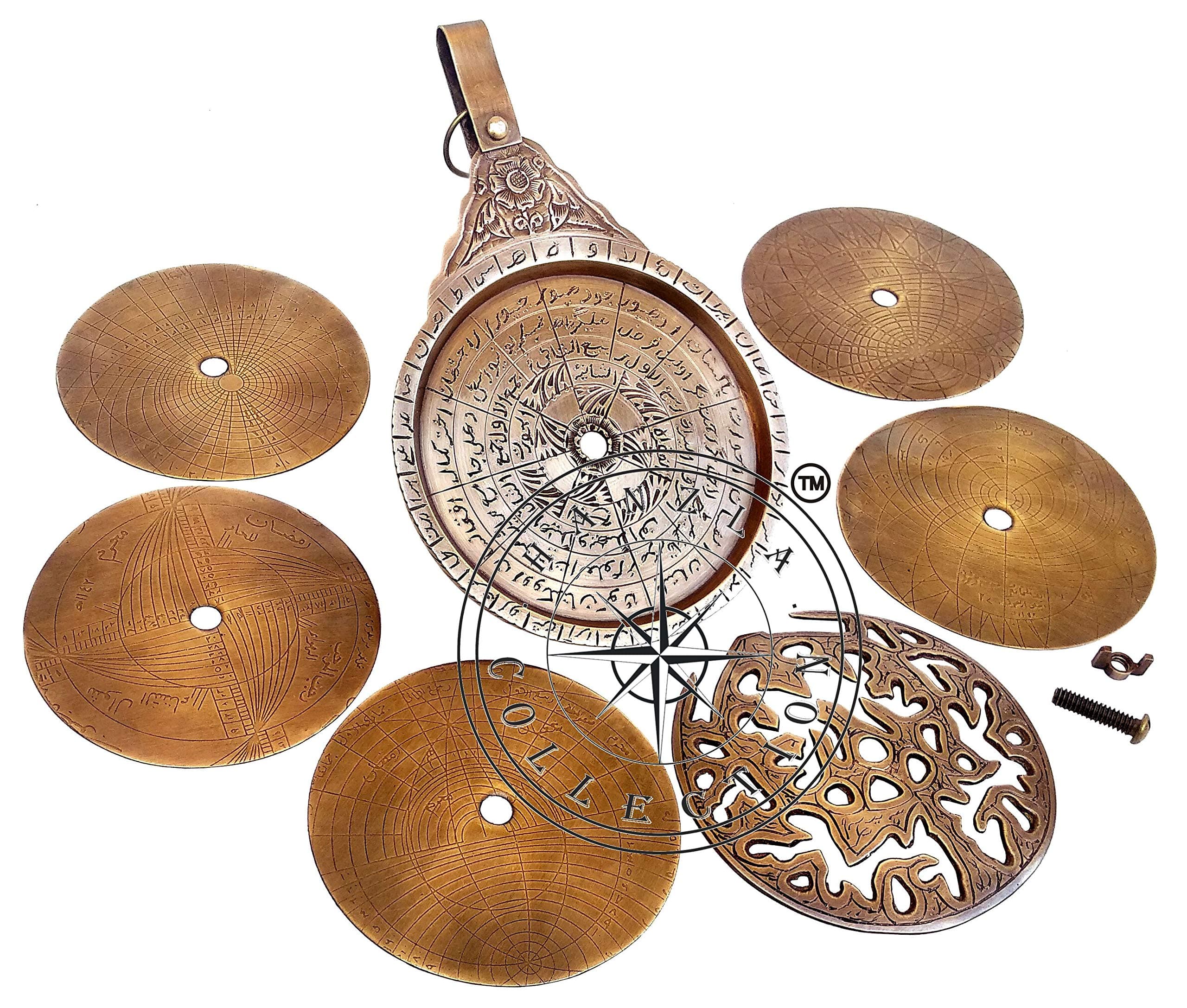 Hanzla Collection Vintage Antique Brass Astrolabe 8" Arabic Globe Navigation Astrological Calendar