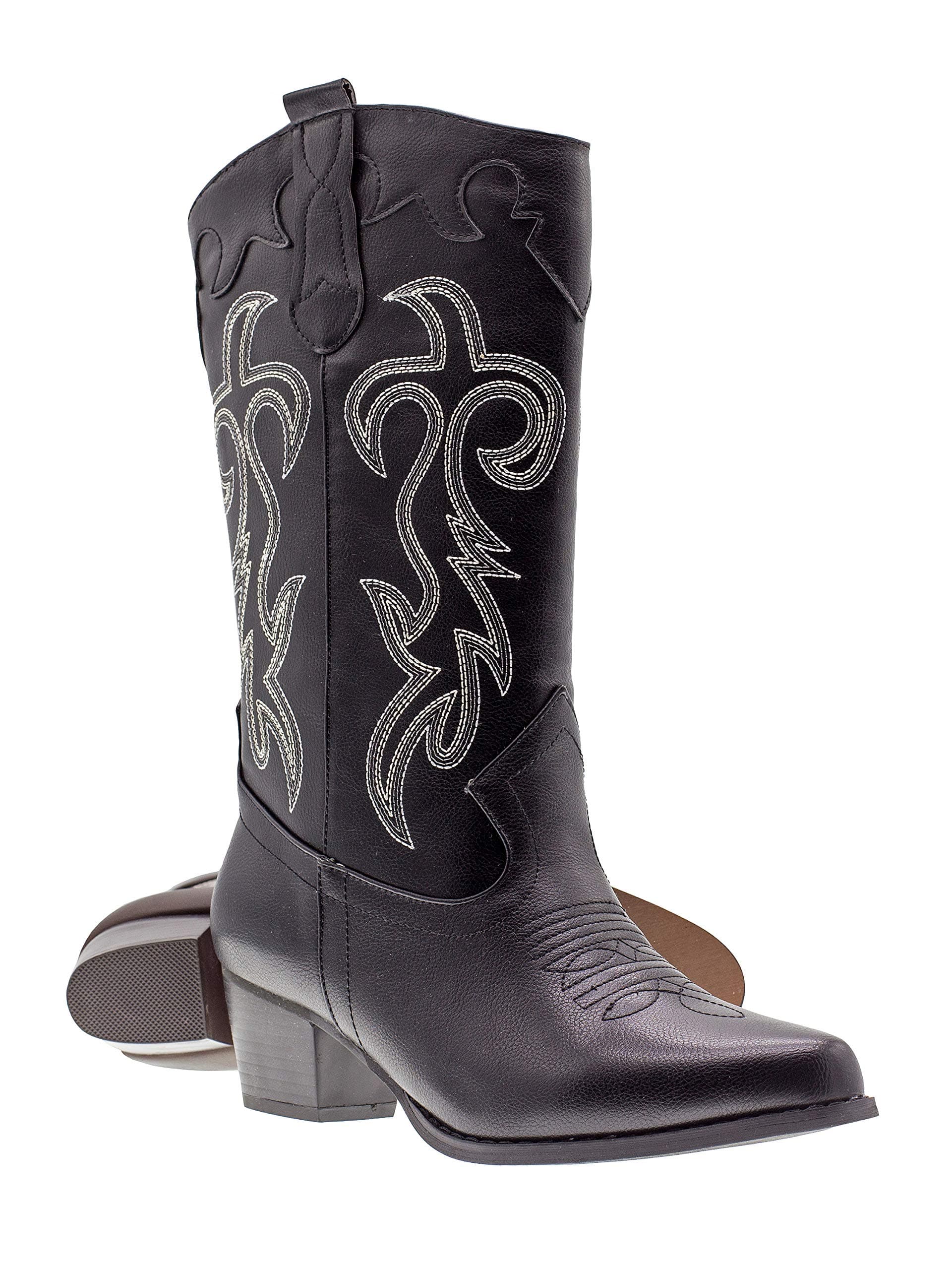 Canyon TrailsWomen's Rodeo Boots - Classic Western Booties for Women & Teen Girls, Black, Mid-Calf, Faux Leather, Memory Foam Insole, Cowboy Boots