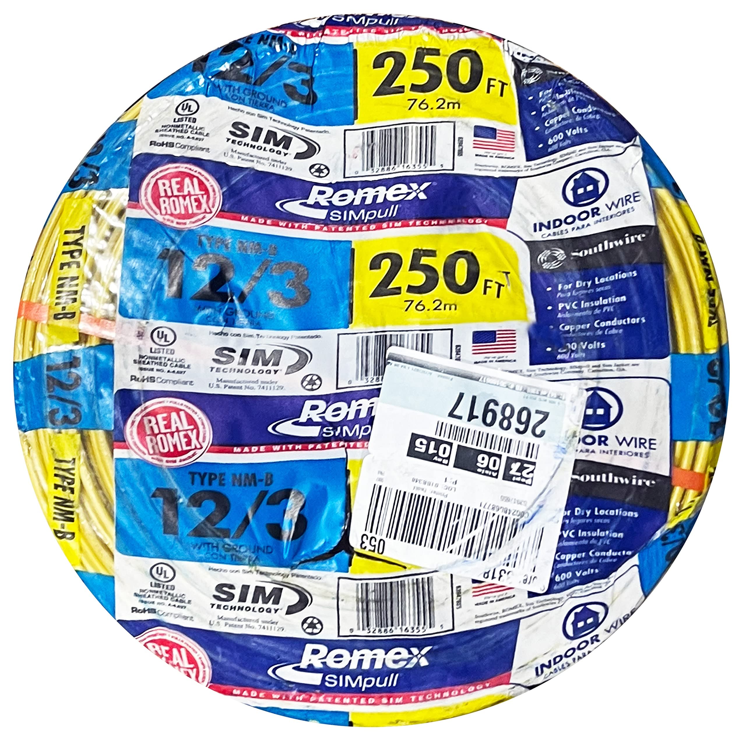 Romex SIMpull 63947655 250ft. NM-B Non-Metallic Sheathed Cable with Ground Wire