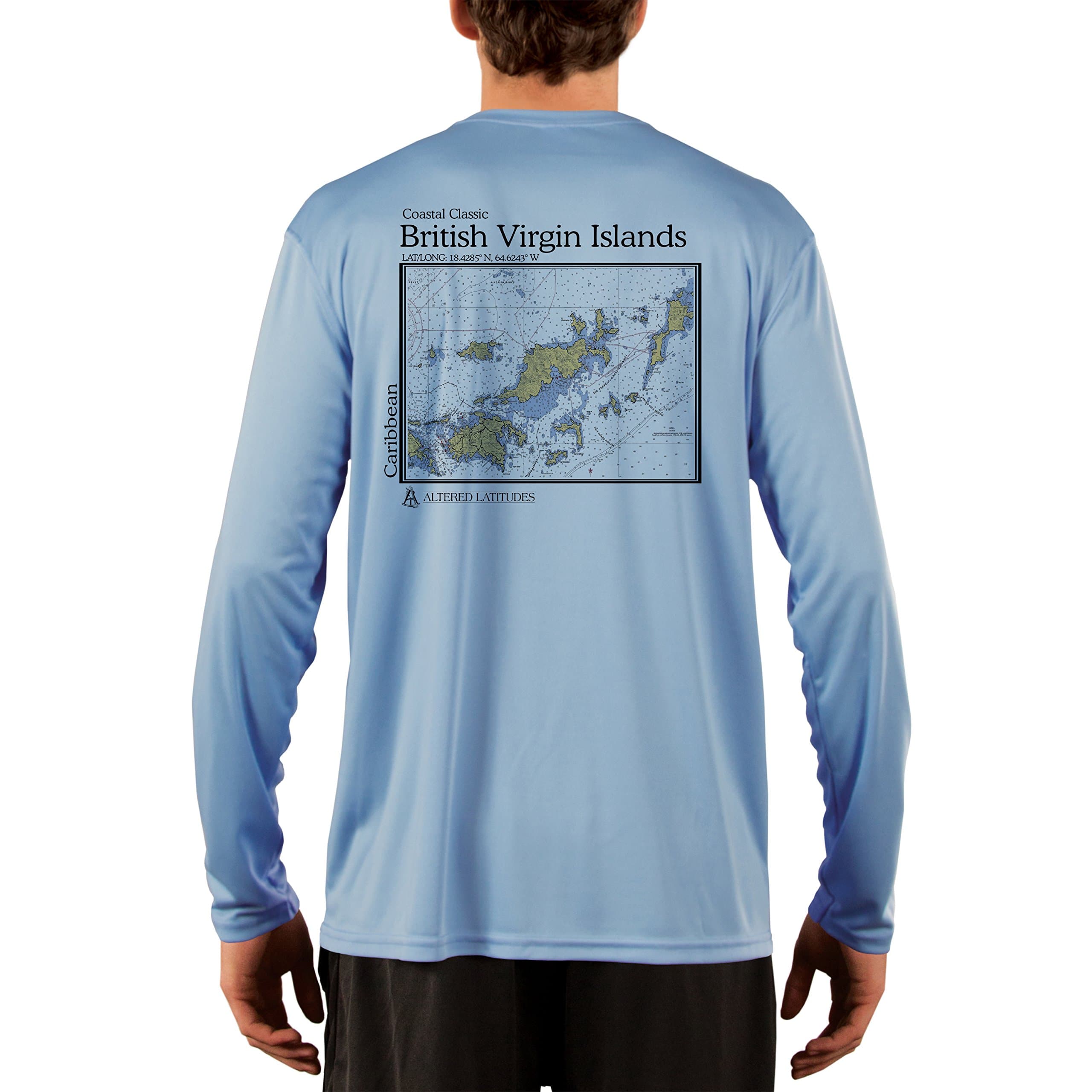 Altered LatitudesCoastal Classics British Virgin Islands Nautical Chart Men's UPF 50+ UV/Sun Protection Long Sleeve T-Shirt