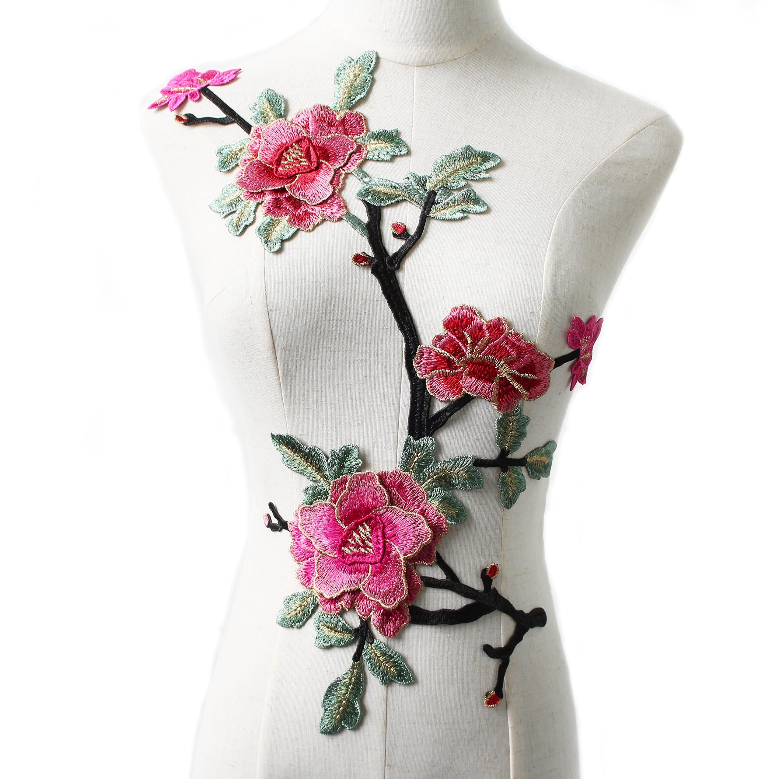 1PC Rose Flower Applique Badge Embroidered Floral Collar Sew Patch Bust Dress Jeans Craft