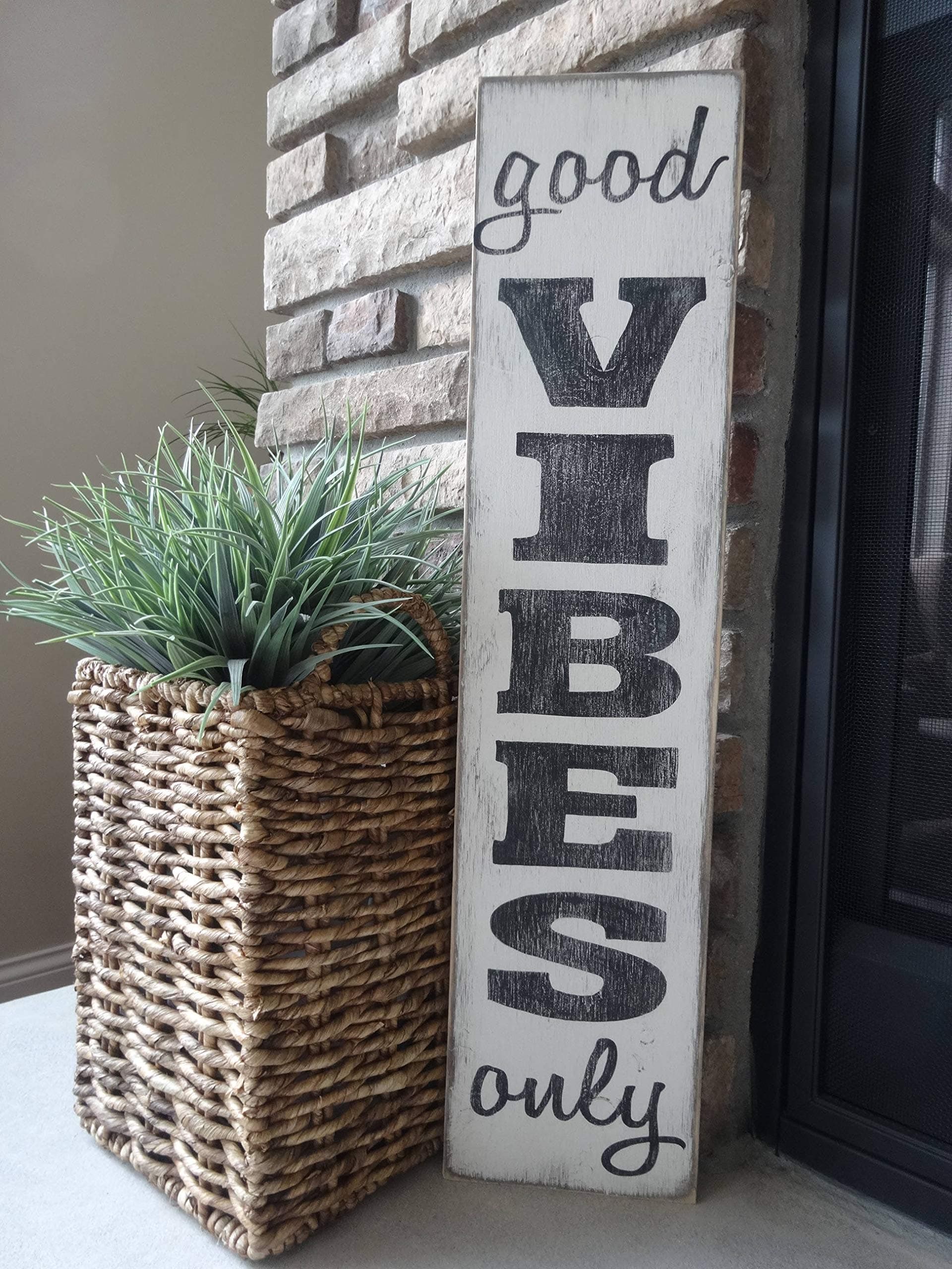 Judy554Bart Good Vibes Only Vertical Sign. Hand Painted Wood Sign/Inspirational Signs/Positive Signs/Outdoor Patio Sign/Front Door Vertical Sign