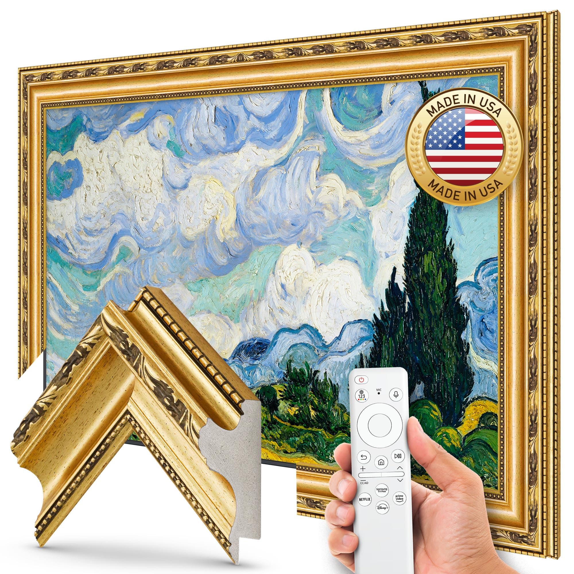 Ornate Gold 3" Color Chip Premiere Deco TV Frame (32",43",50",55",65",75",85") Compatible ONLY with Samsung The Frame and Pro TVs (Fits 2021-2026, LS03A,LS03B,LS03C,LS03D,LS03FA,LS03FW)