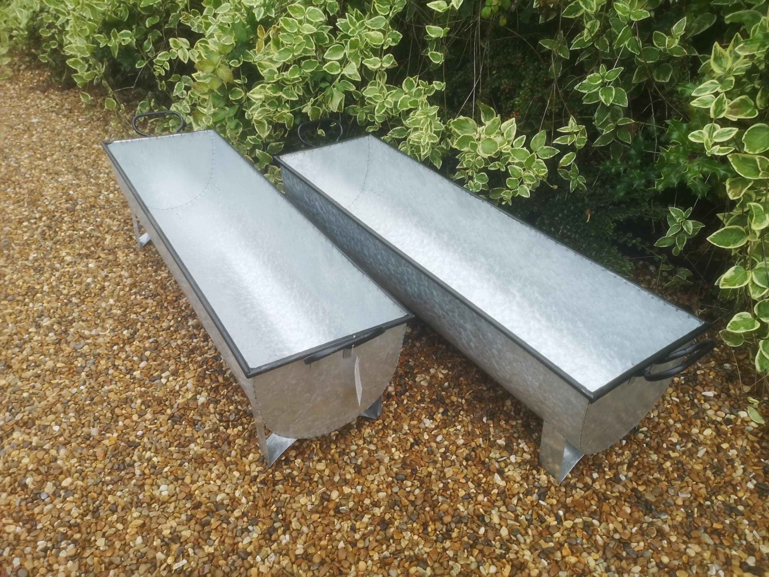 Patio and Terrace Pair Of Vintage Style Trough Grey Zinc Galvanised Metal Garden Planter Flower Tub Pot