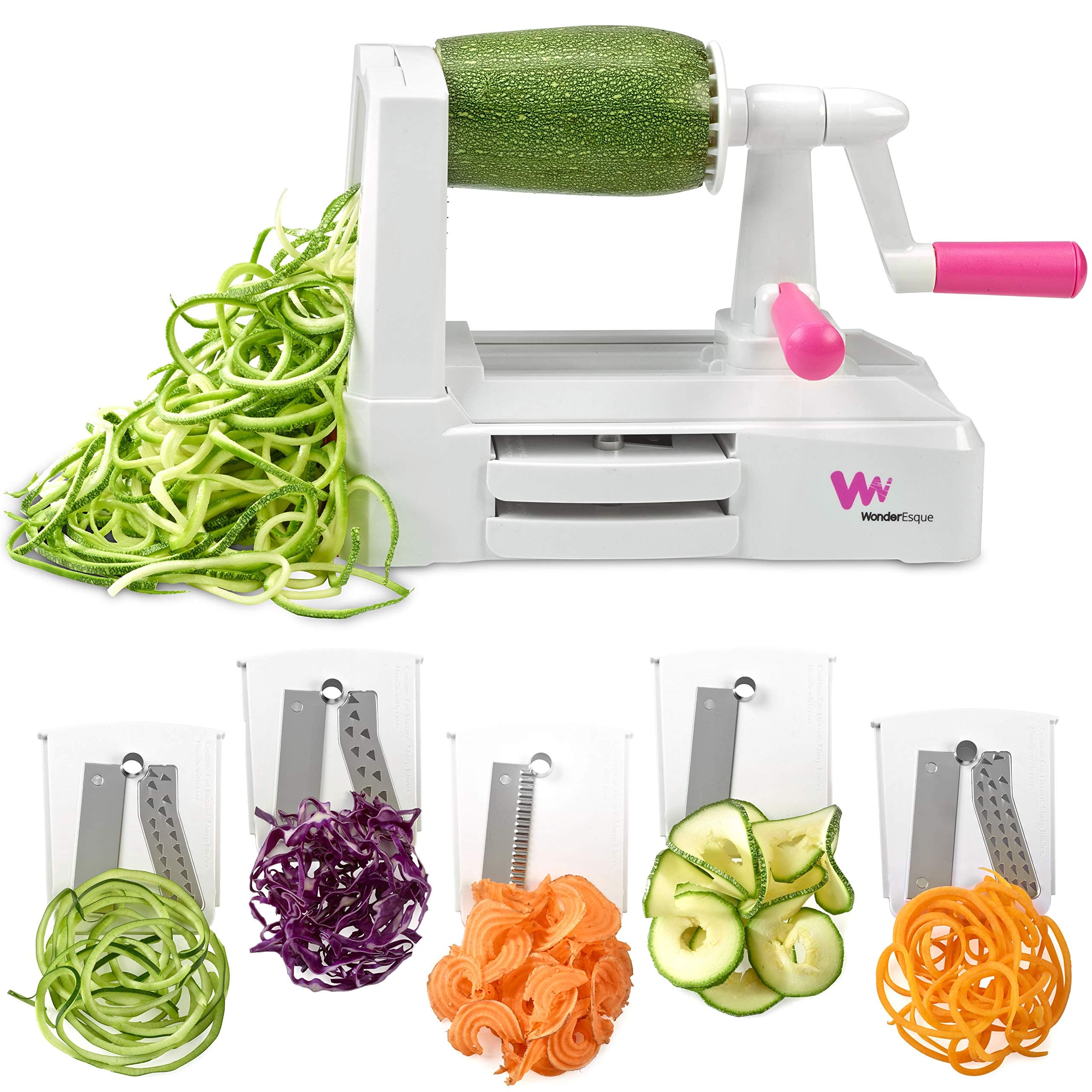 Zoodle Maker Vegetable Spiralizer - Veggie Spiral Slicer - Zucchini Spaghetti Noodle Pasta Maker - Includes Cleaning Brush and Spiralizer Recipes EBook - More Compact