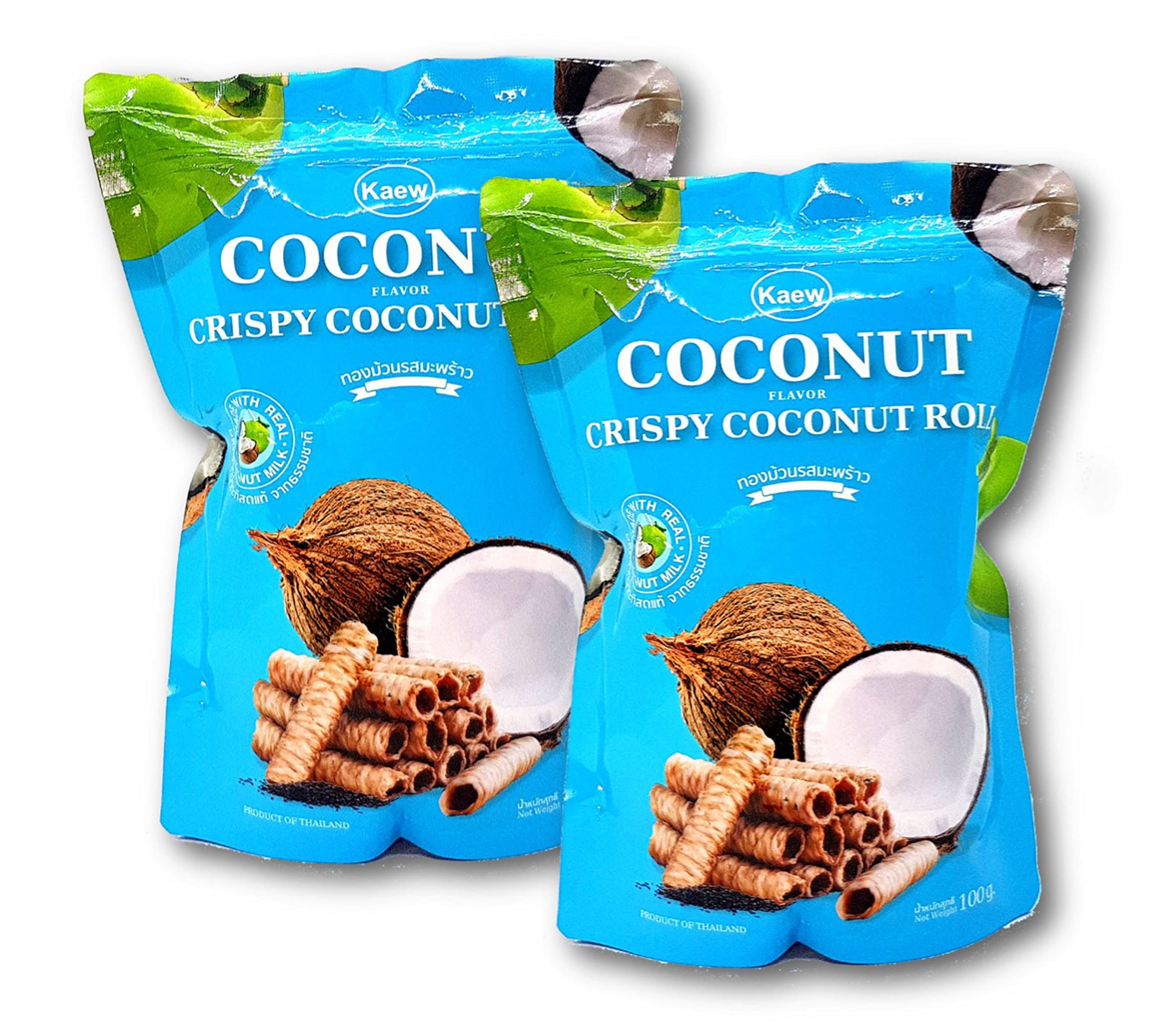 Thai Crispy Coconut Roll Coconut Flavor Thong Muan 100 g. (Pack of 2)