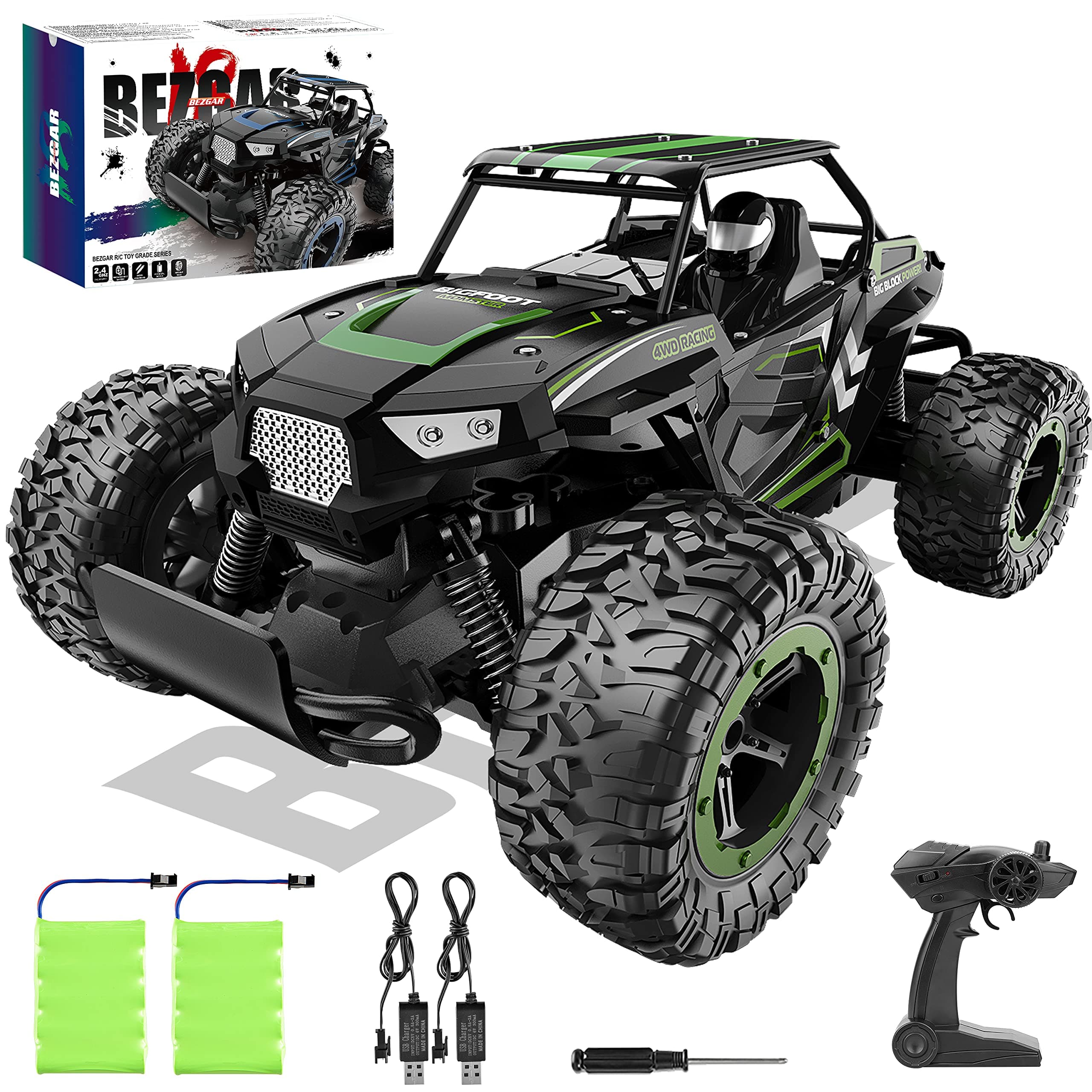 TB142 Remote Control Car - 1:14 Scale RC Cars, 20 Km/h 2WD All-Terrains Electric Off-Road Vehicle Truck Crawler Toy with Two Rechargeable Batteries for Boys Kids and Adults