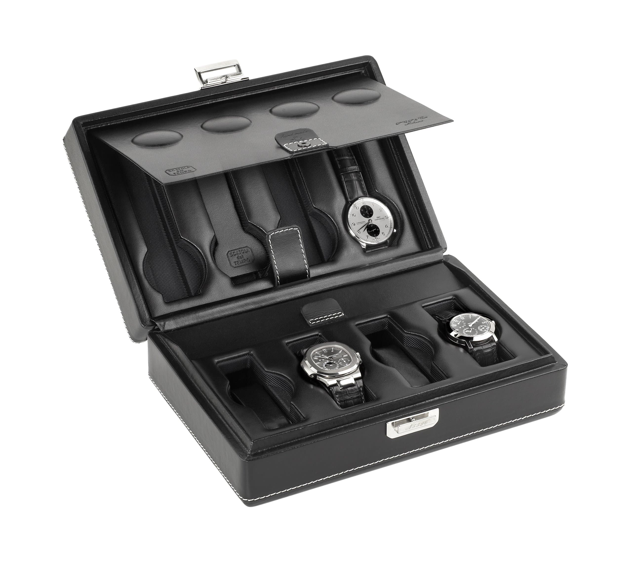 Scatola del Tempo Custodie 4+4 8 Watch Leather Collectors Travel Case