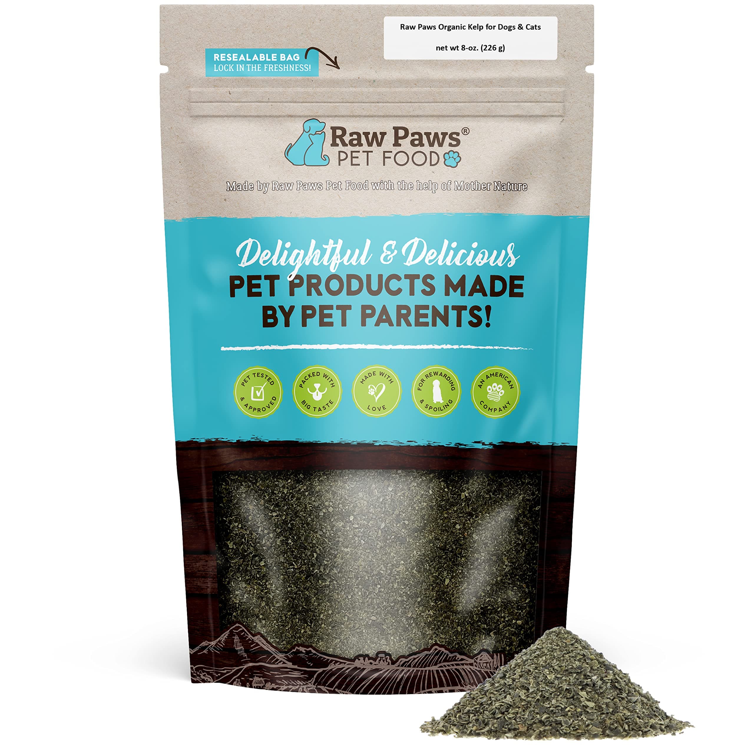 Raw Paws Organic Kelp Powder for Dogs & Cats (8-Ounce) - Supports Thyroid, Digestive & Immune Health - Dried Sea Kelp for Dogs - Seaweed Powder Supplement