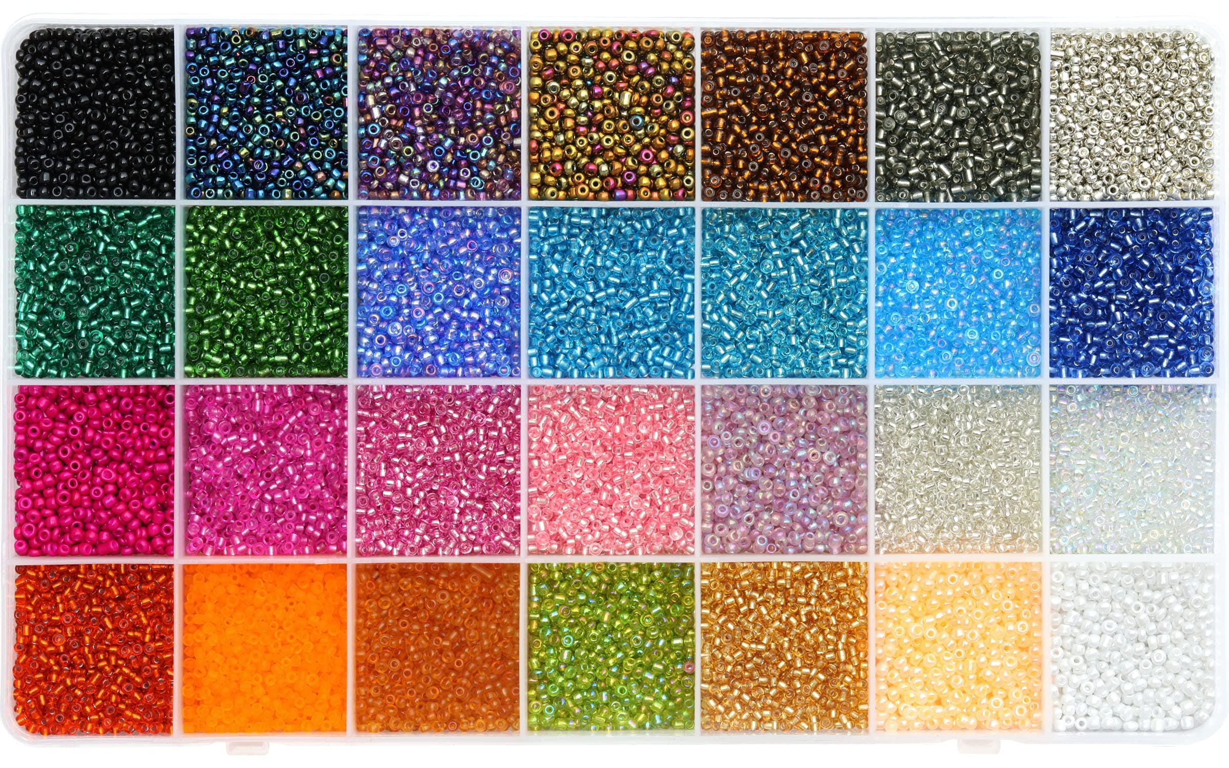 Ybxjges 24000Pcs 2mm Glass Seed Beads Kit, with 28 Colors Small Beads Kit for Girls,Women and Adults,Bracelets, Necklaces,Earring,Jewelry Making Supplies