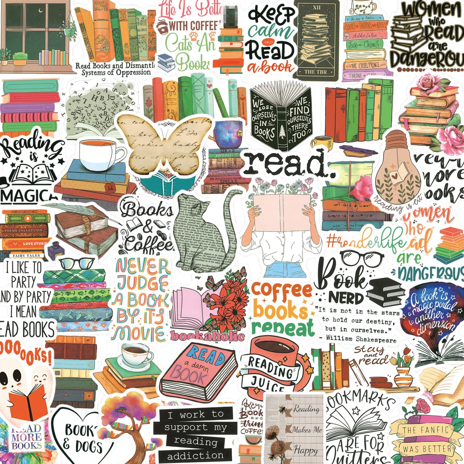 200PCS Book Stickers for Kindle, Bookish & Booktok Reading Stickers for Water Bottles, Laptops, Phones - Vinyl, Waterproof for Book Lovers, Teens & Adults
