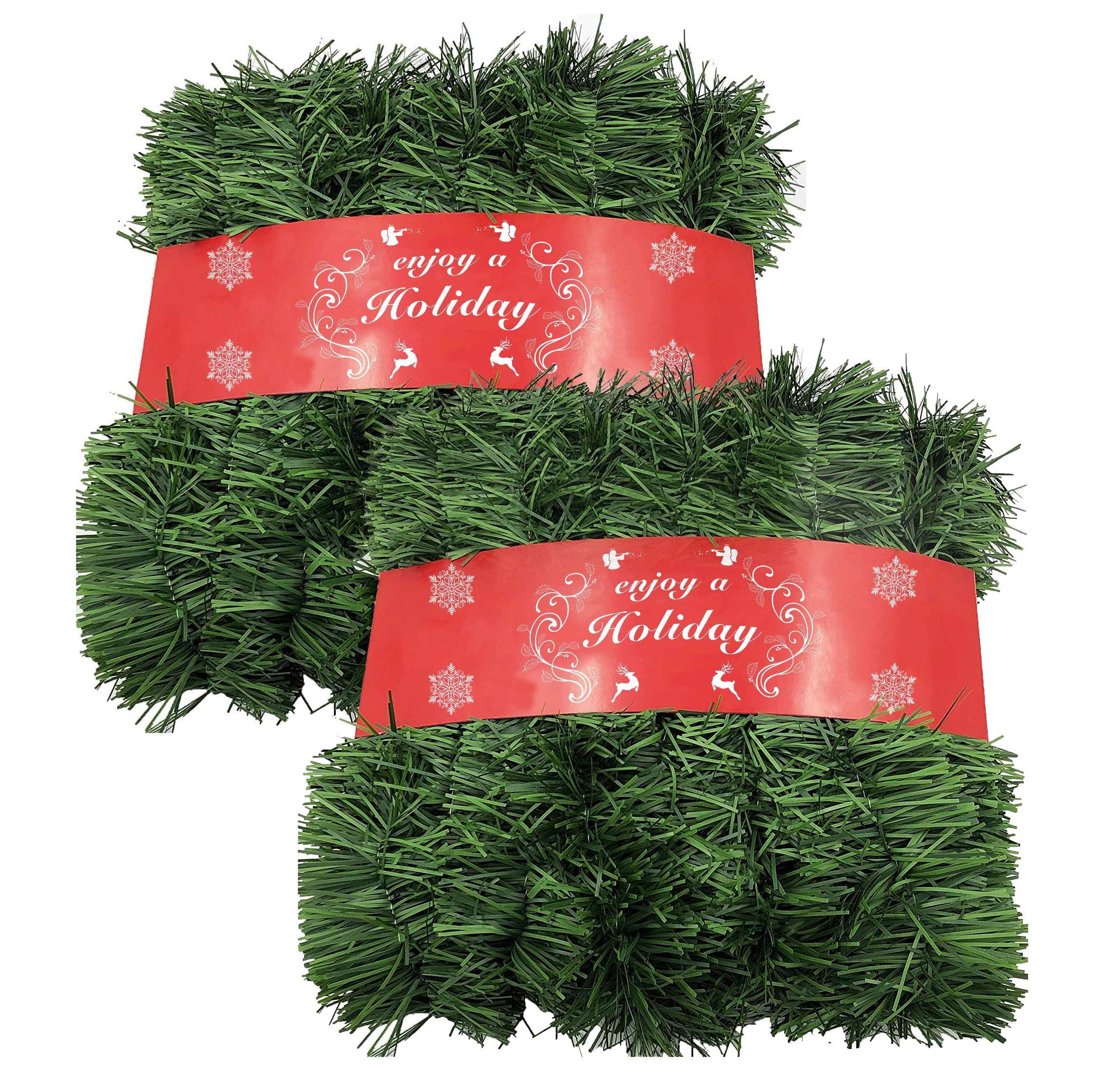 ATNKE 52Feet/16M Christmas Garland Decorations,Non-Lit Soft Green Holiday Decor for Outdoor or Indoor Use Home Garden Artificial Greenery or Wedding Party,Stairs,fireplaces Decoration/Green-2Pcs