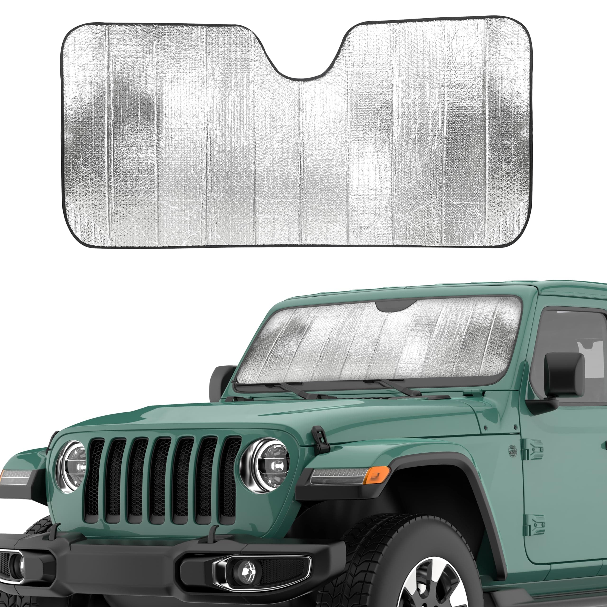 EcoNour Accordion Windshield Sun Shade for Jeep Wrangler | Car Shade Front Windshield Designed for Jeep Sahara Rubicon Wrangler JK JL CJ YJ TJ | Dashboard Sun Visor for UV and Heat | XS 53 x 17 inches
