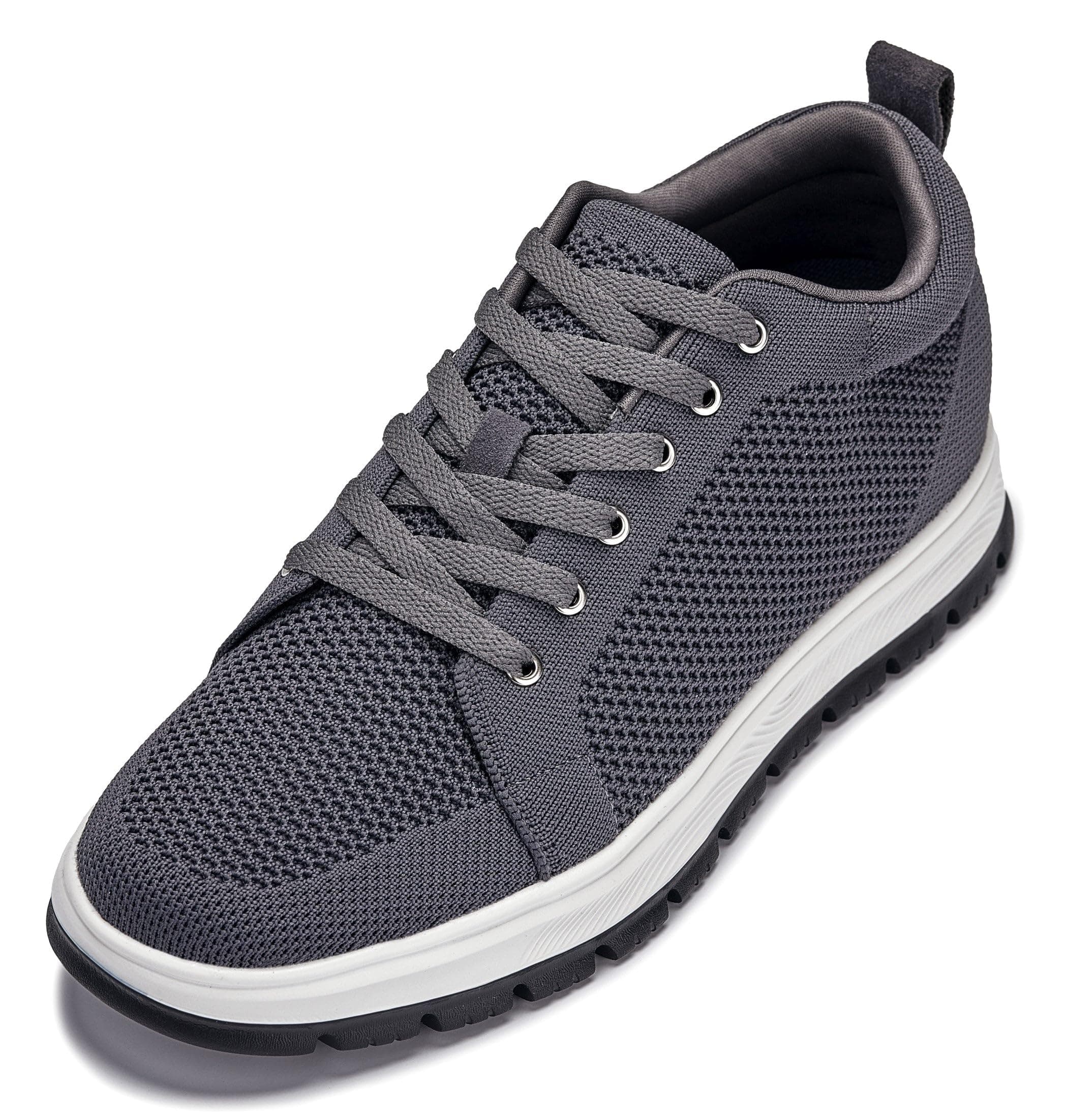 CALTO Men's Invisible Height Increasing Elevator Casual Shoes - Iron Grey/White & Black Sole Light-Weight Lace-up Knitted Casual Sporty Sneakers - 2.4 Inches Taller - X2323 - Size 8 D(M) US