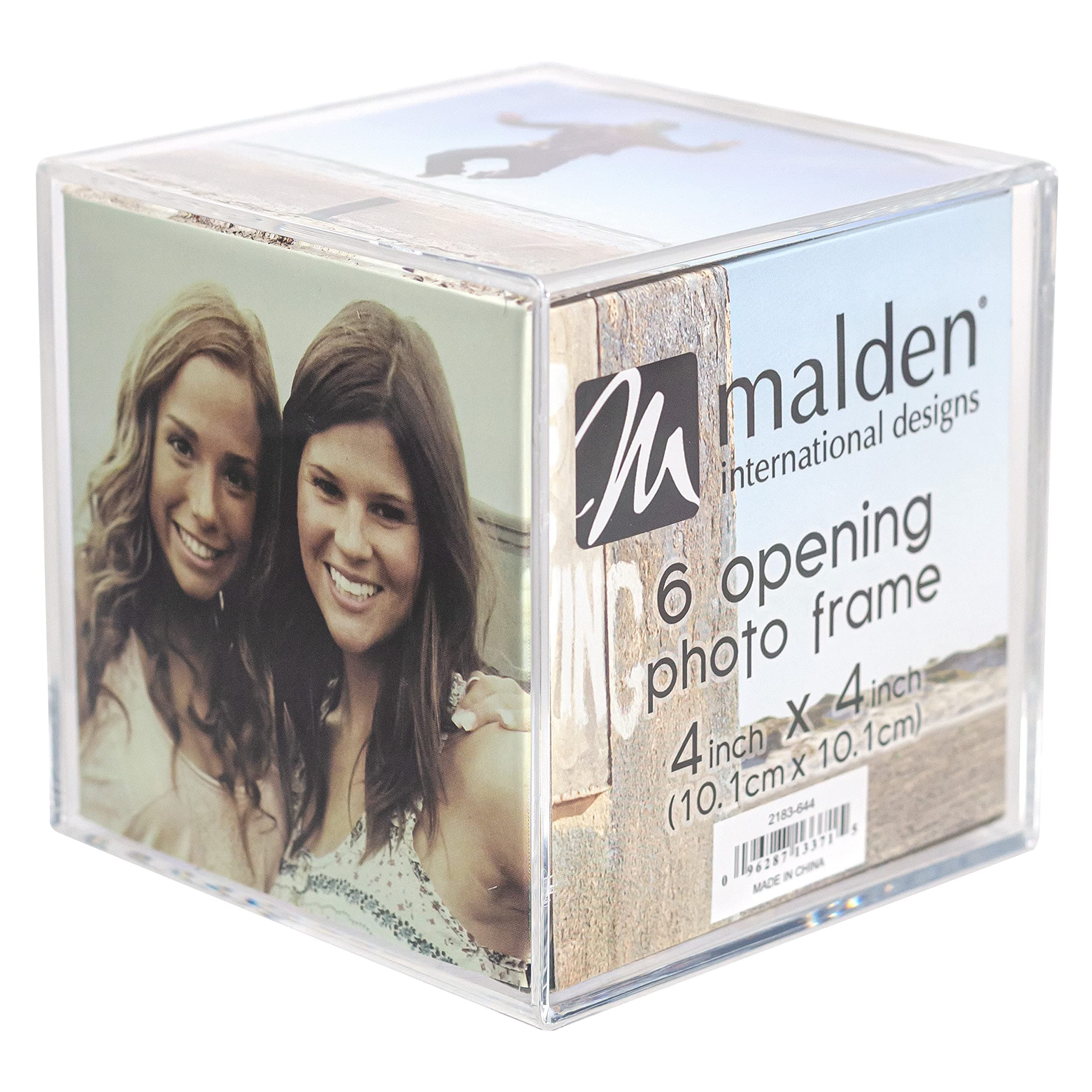 Malden International Designs Acrylic Photo Cube, Holds (6) 4” x 4” square photos, Clear