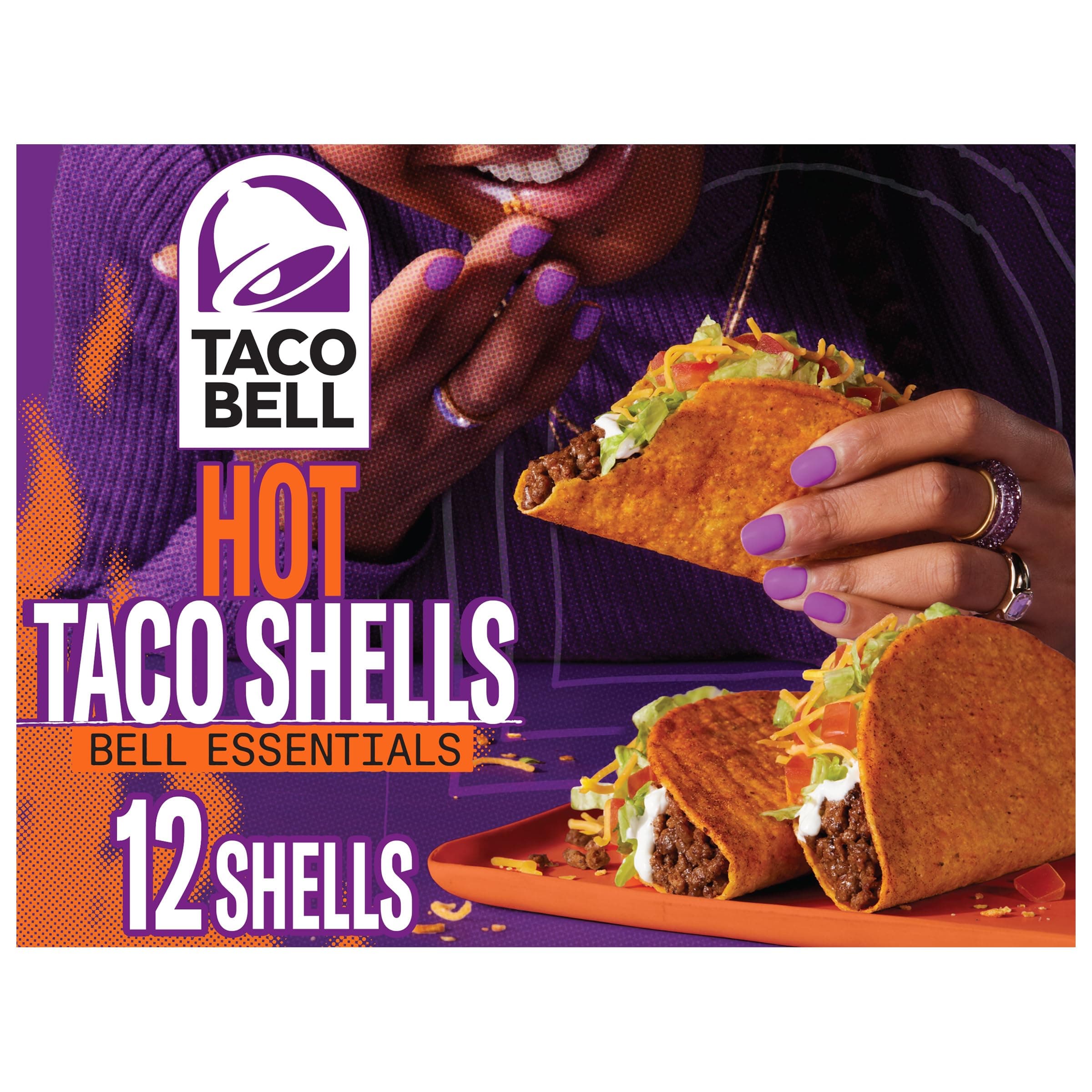 Hot Crunchy Seasoned Flavor Taco Shells, 12 ct Box