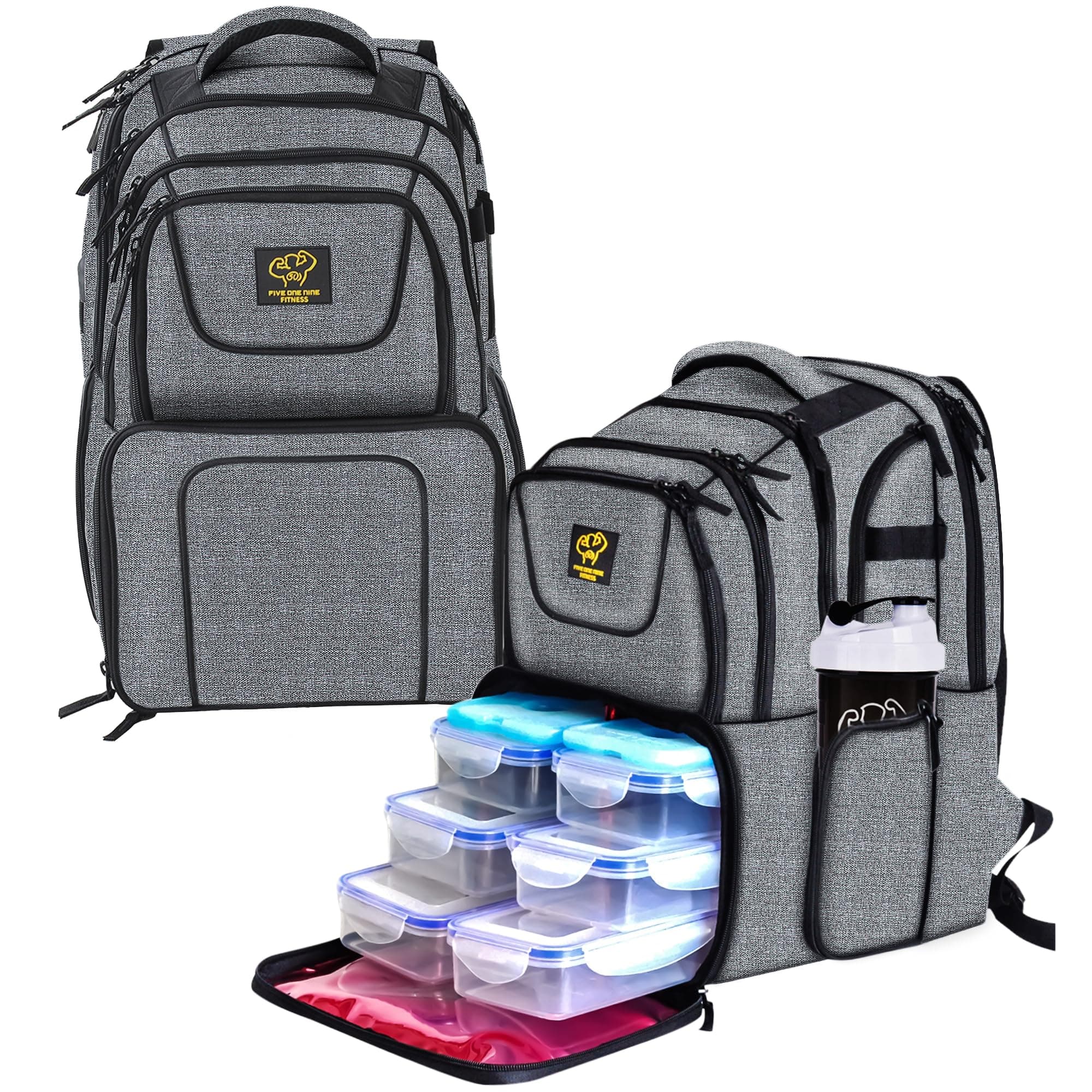 2020 UPGRADED 519 Fitness Meal Prep Backpack Insulated Waterproof-Cooler Lunch Backpack bag Hiking Backpack for Men and Women Cooler Backpack with 6 Leakproof Meal Containers and 2 Ice Packs Gra