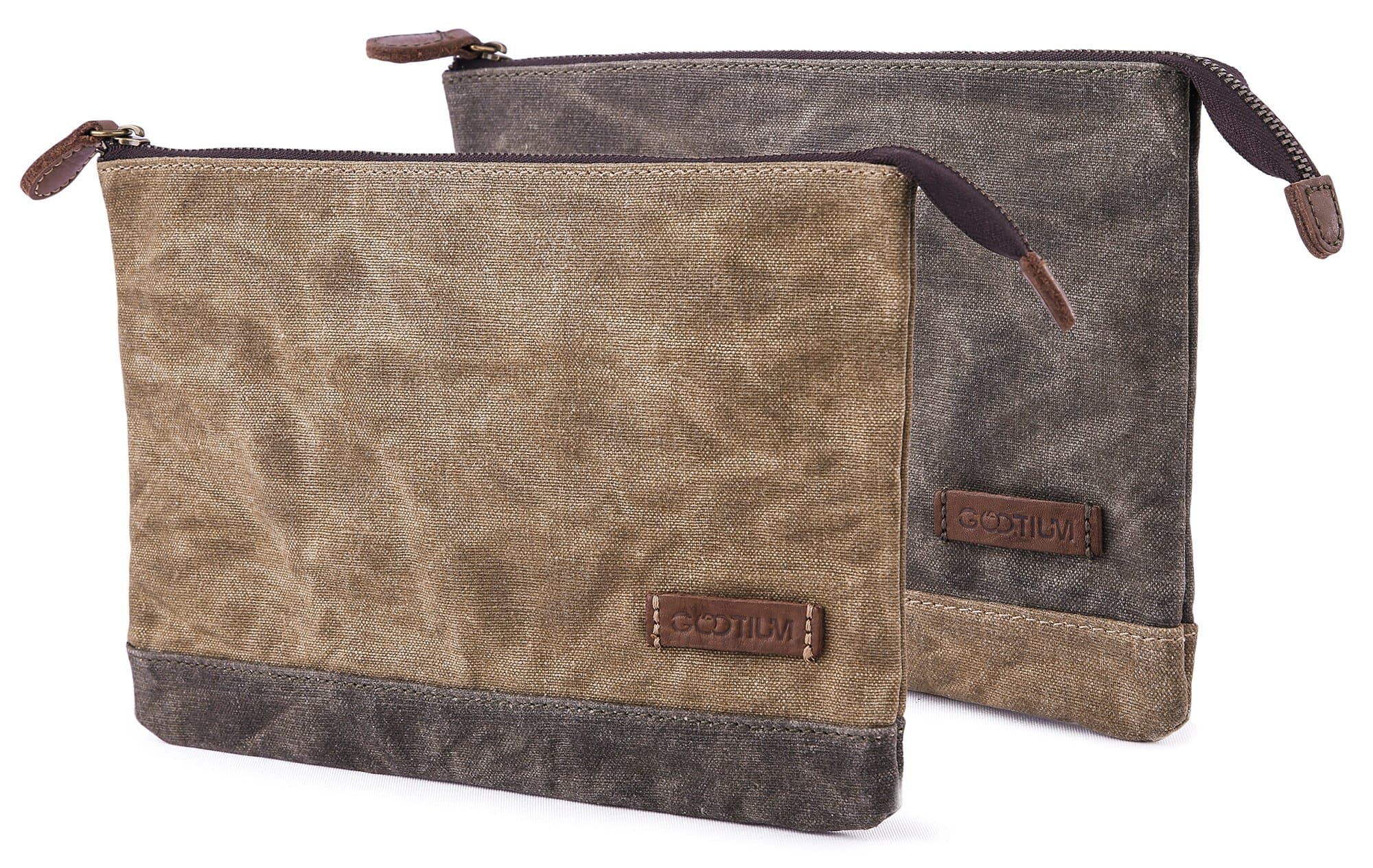 Waxed Canvas Zip Pouch Set - Zippered Makeup Bag Office Supply Folio Pencil Bag Multipurpose Organizer Accessories Holder (2 PACK)