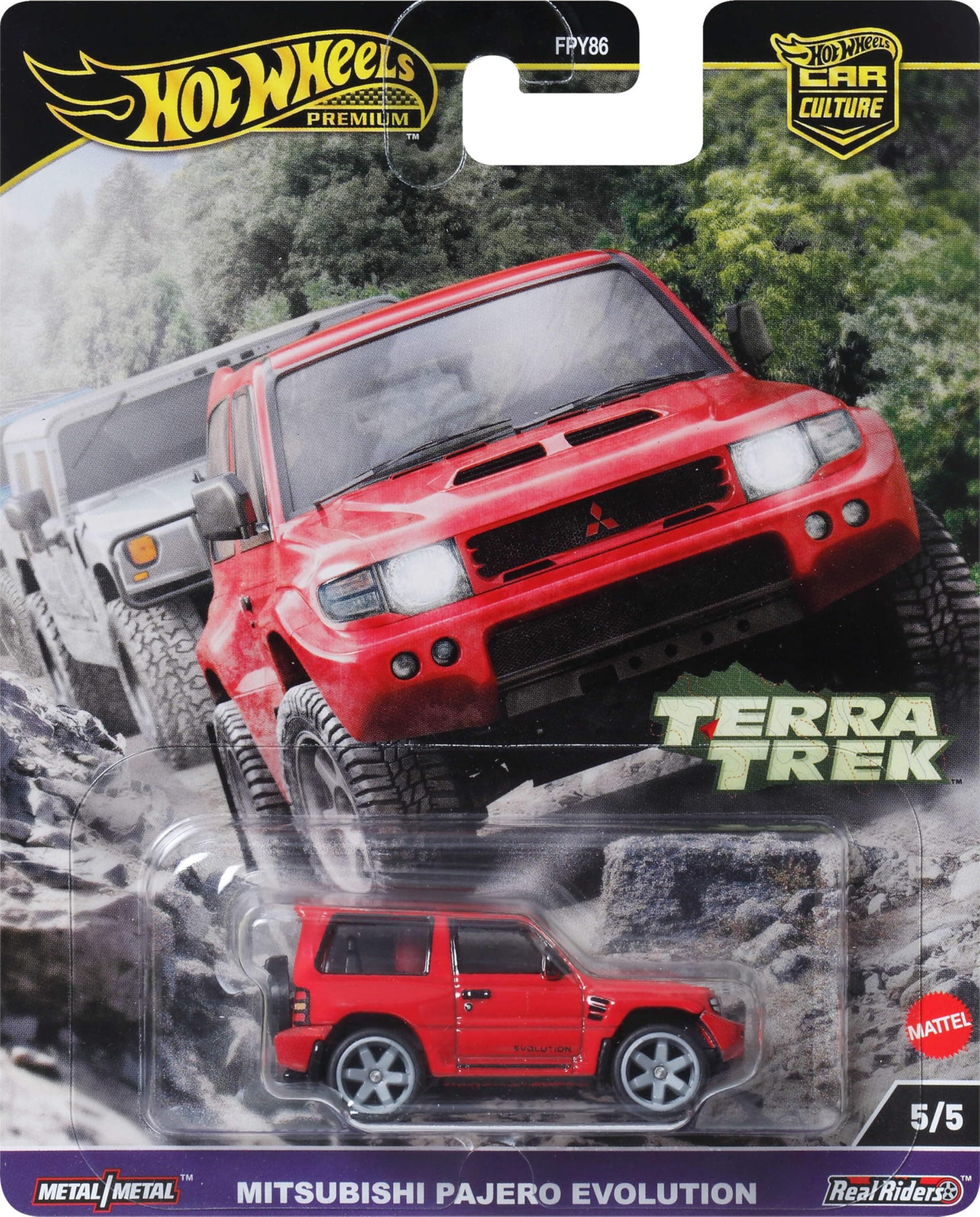 Premium Car Culture Collectible Toy Car, 1:64 Scale Die-Cast Mitsubishi Pajero Evolution, Terra Trek Vehicle with Real Riders Tires ​​