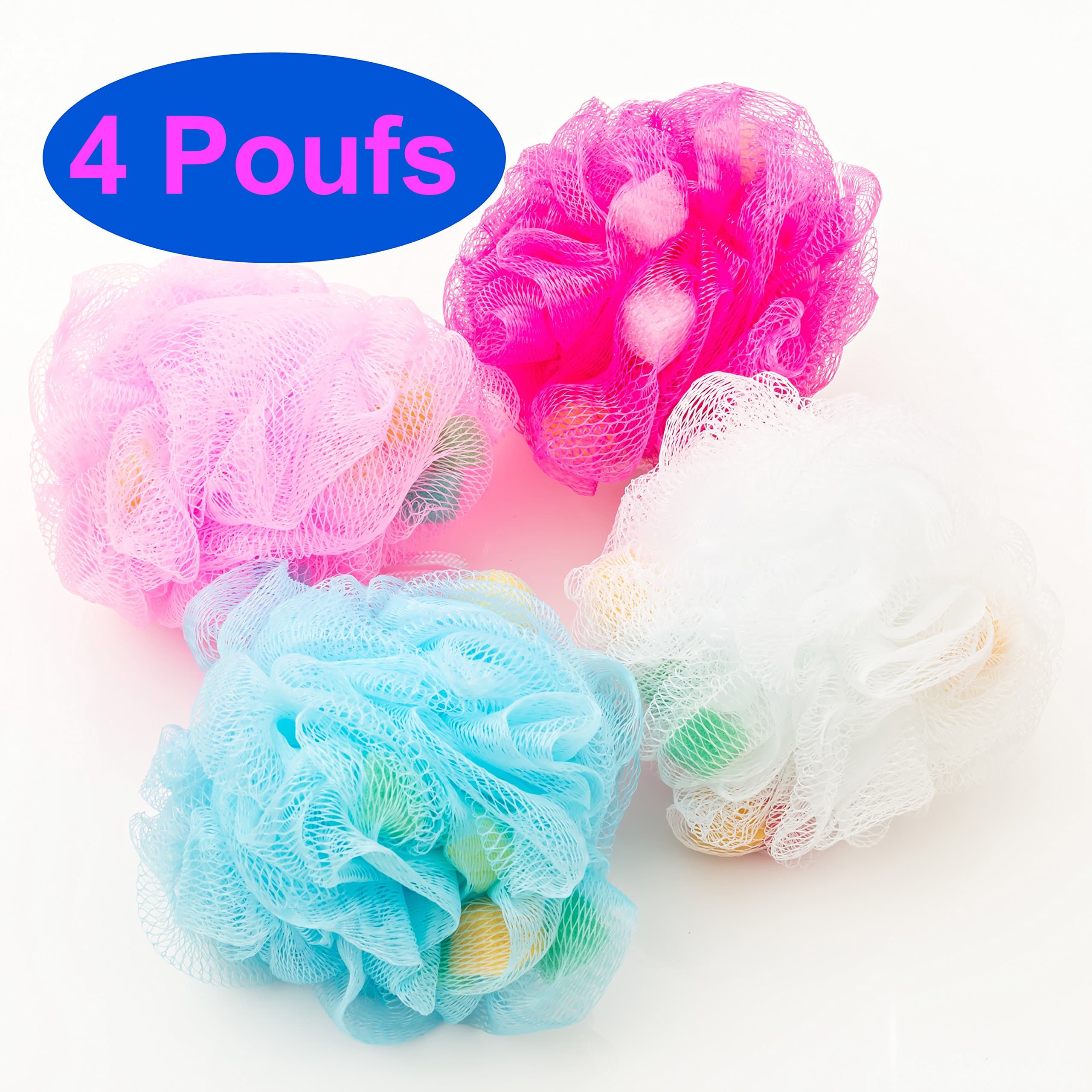 Sopi Mesh Bath Sponge Rich Lather Shower Pouf Luffa Loufa Loofa Loofah Pack of 4