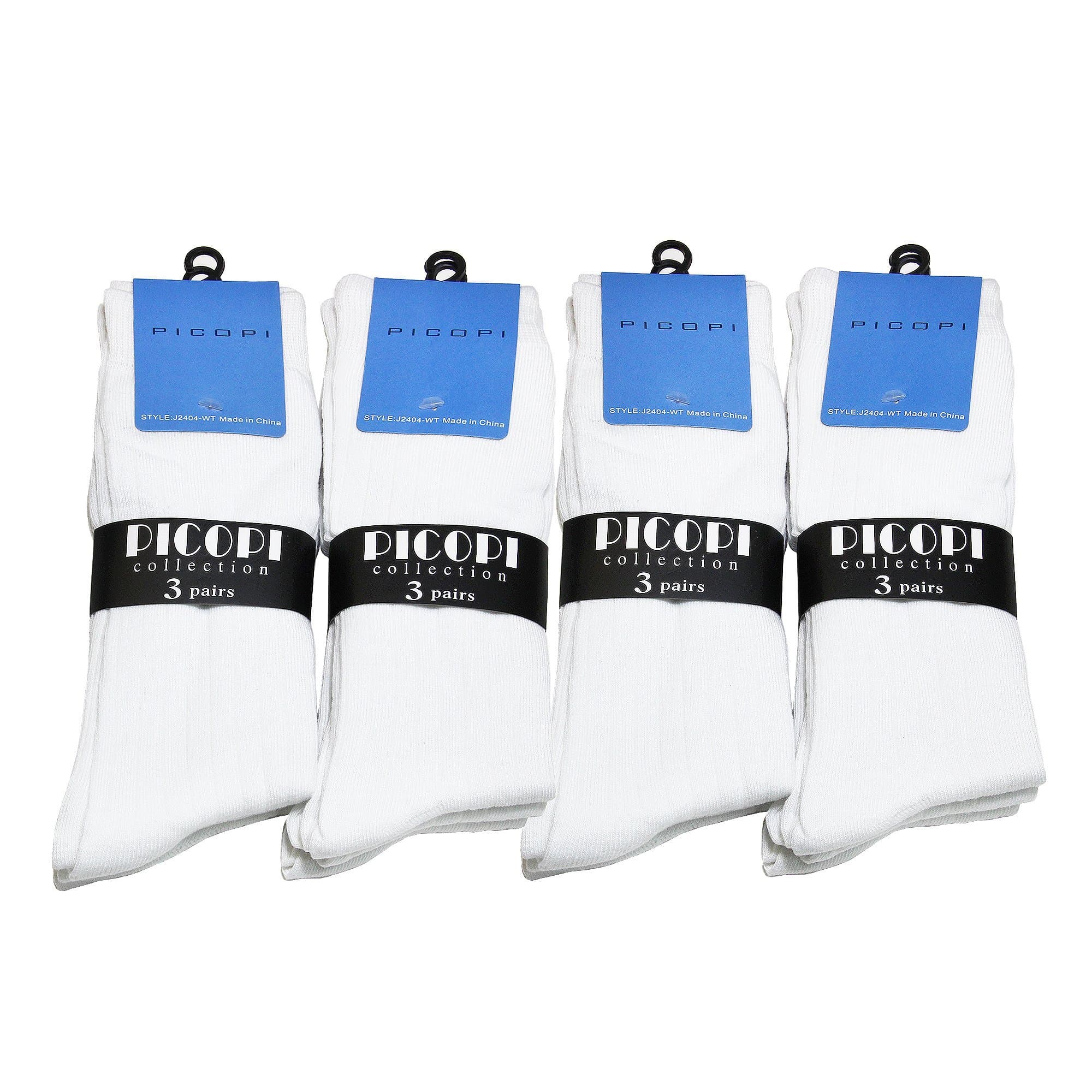 12 Pairs Men Ribbed Dress Socks - Plain Color J2404-WT