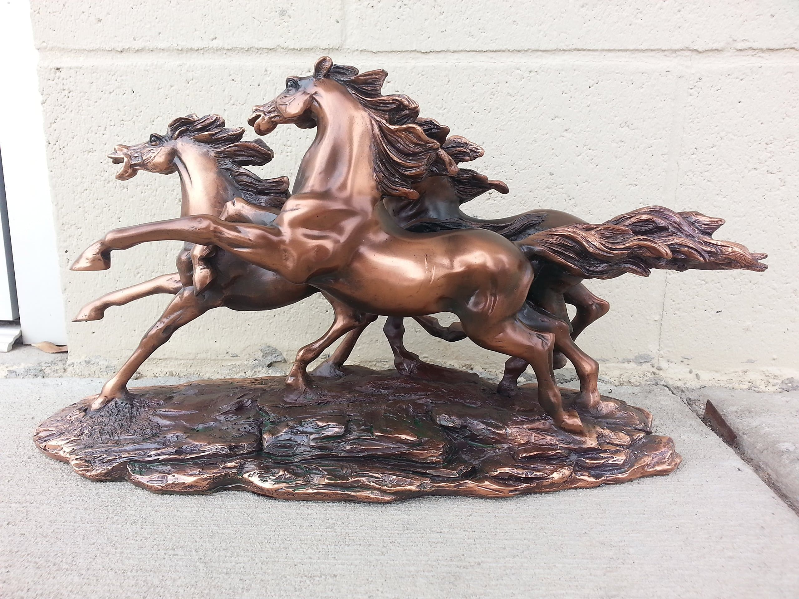 Bronze Finished Resin Sculpture 3 Running Horses 14" W X 7.5" H