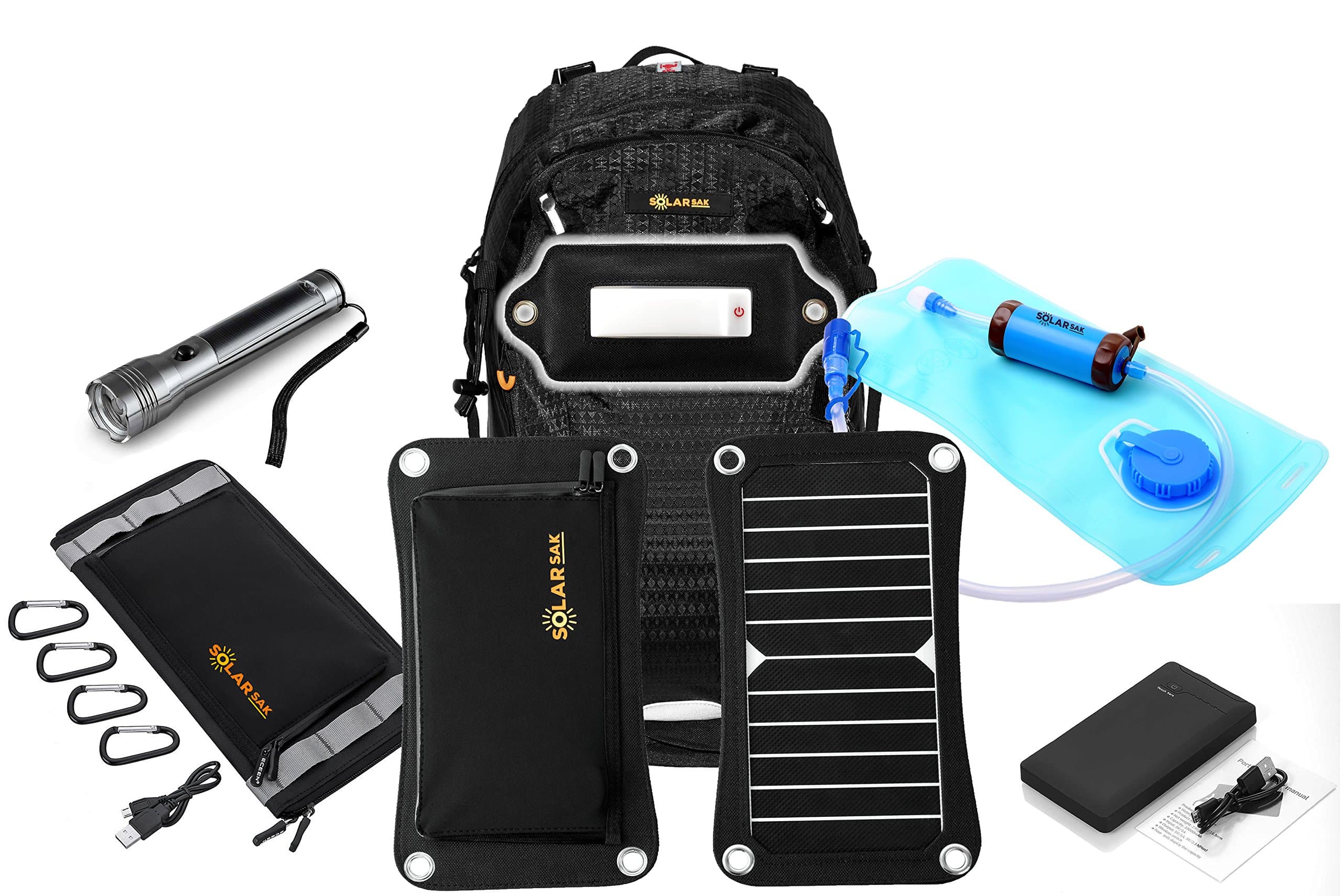 Infinity Survival kit w/Water Filtering Solar Hydration Backpack - 7W Sun Piece Panel - 10W Sun Piece Portable Solar - Moon Piece LED Light - Solar Flashlight - 10000mah Battery