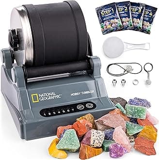 National Geographic Rock Tumbler Kit – Hobby Edition Includes Rough Gemstones, and 4 Polishing Grits, Great STEM Science Kit for Geology Enthusiasts, Rock Polisher for Kids and Adults